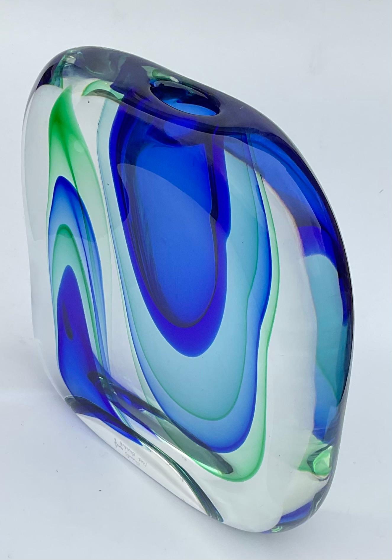 Italian Gino Onesto AMAZING Sommerso Sasso Murano art glass vase in blue and green 