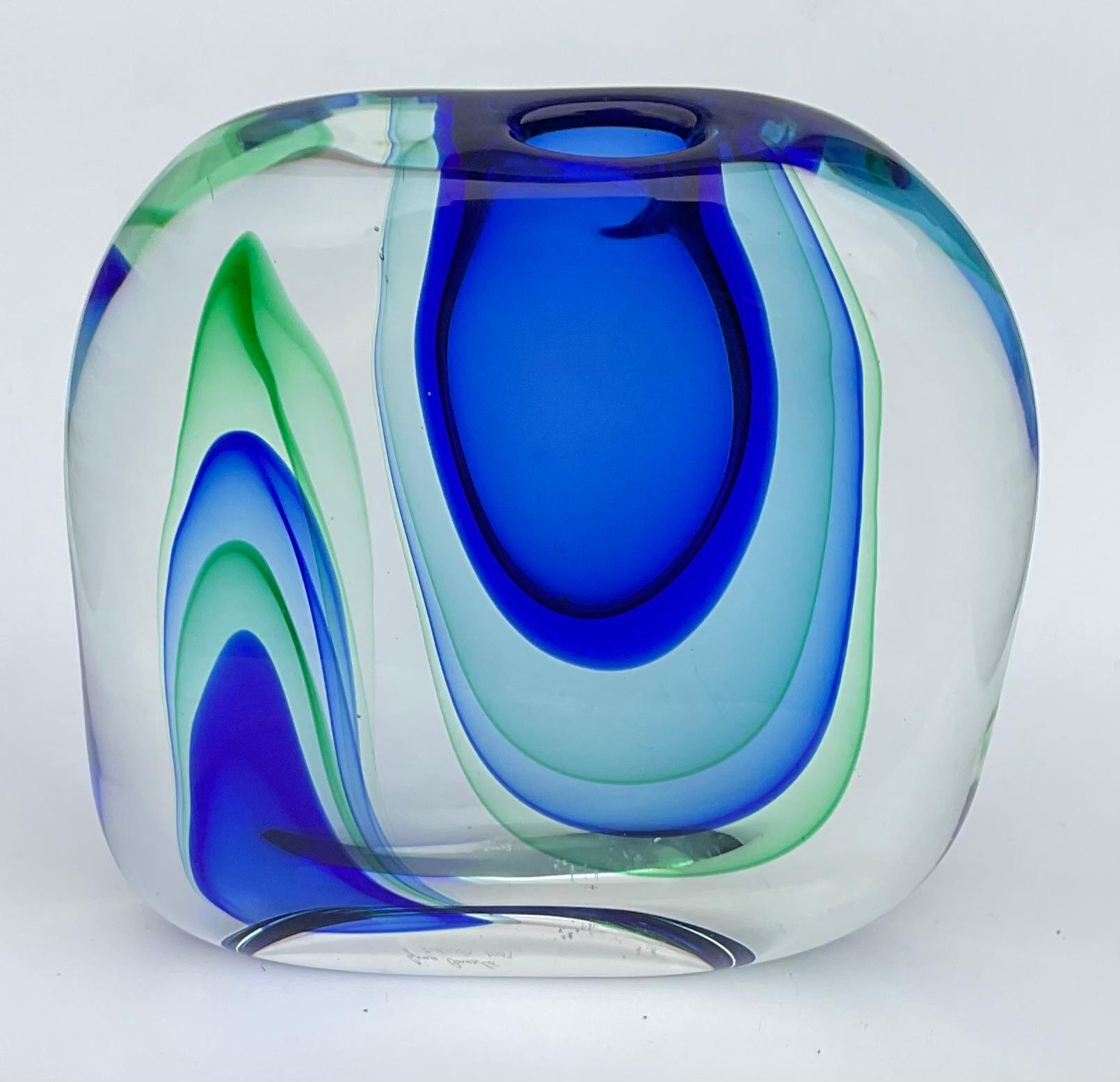 Gino Onesto AMAZING Sommerso Sasso Murano art glass vase in blue and green  In Good Condition In Ann Arbor, MI