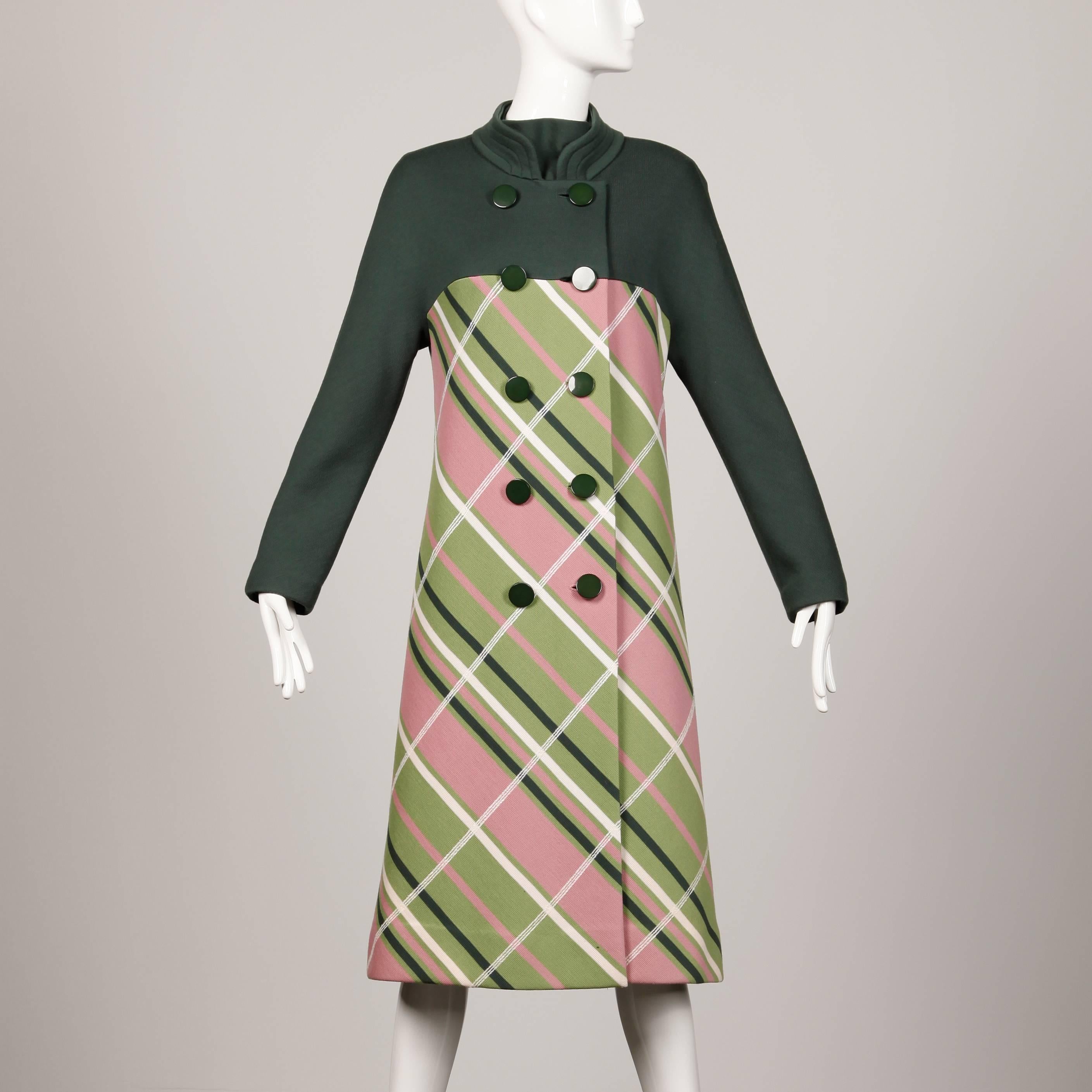 Gino Paoli 1960s Vintage 100% Wool Knit Plaid Coat + Dress 2-Piece Ensemble In Excellent Condition In Sparks, NV