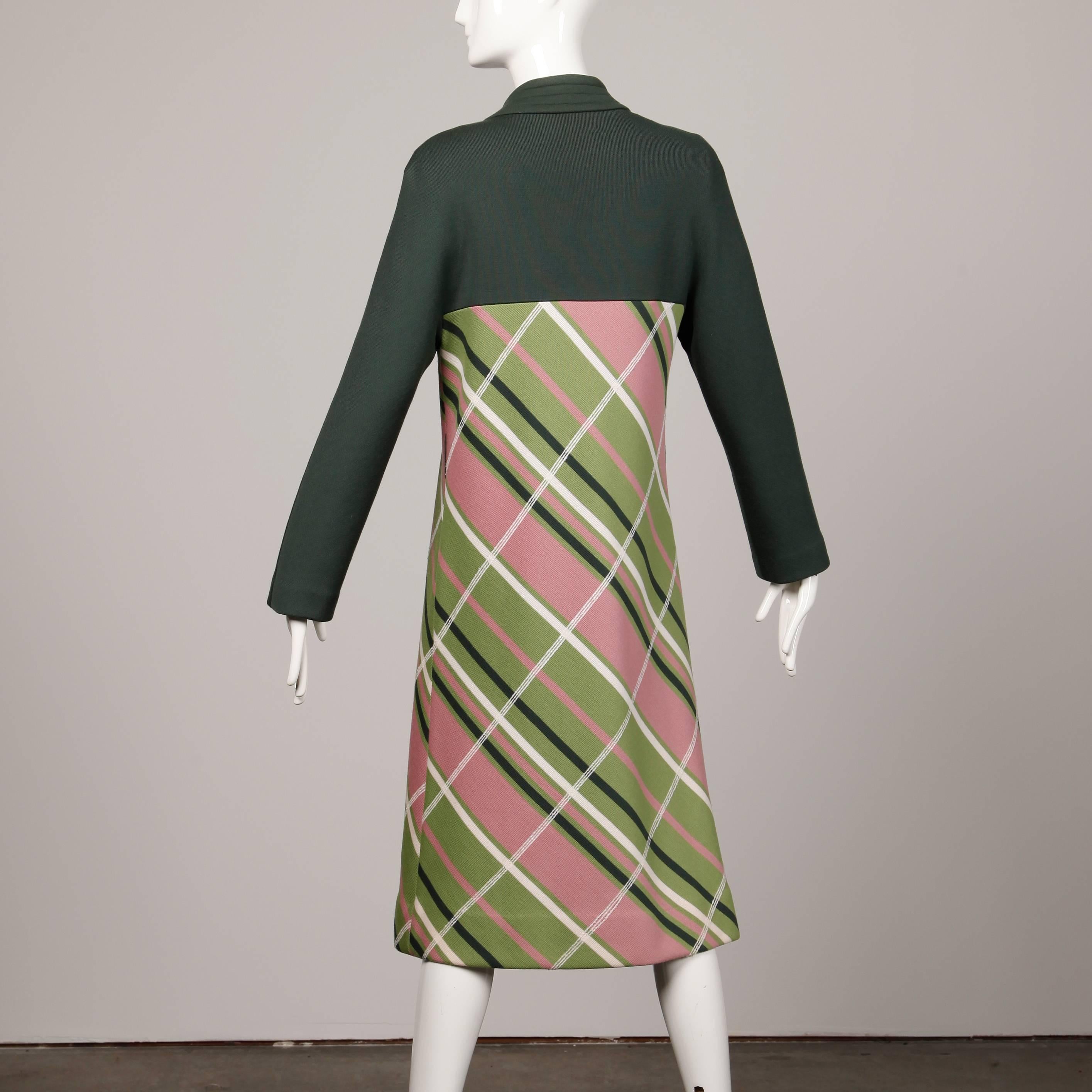 Gino Paoli 1960s Vintage 100% Wool Knit Plaid Coat + Dress 2-Piece Ensemble 1