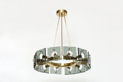 Lampadario moderno di metà secolo Gino Paroldo, ottone e cristallo, Italia
