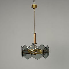 Gino Paroldo, Fontana Arte, Italian Mid-Century Modern, Chandelier, Brass, Glass