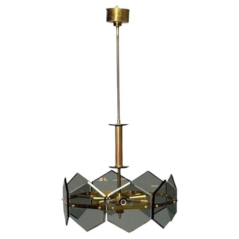 Gino Paroldo, Fontana Arte, Mid-Century Modern italiano, Lampadario, Ottone, Vetro in vendita