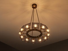 Gino Paroldo Lustre '4027' du milieu du siècle en laiton et verre sépia
