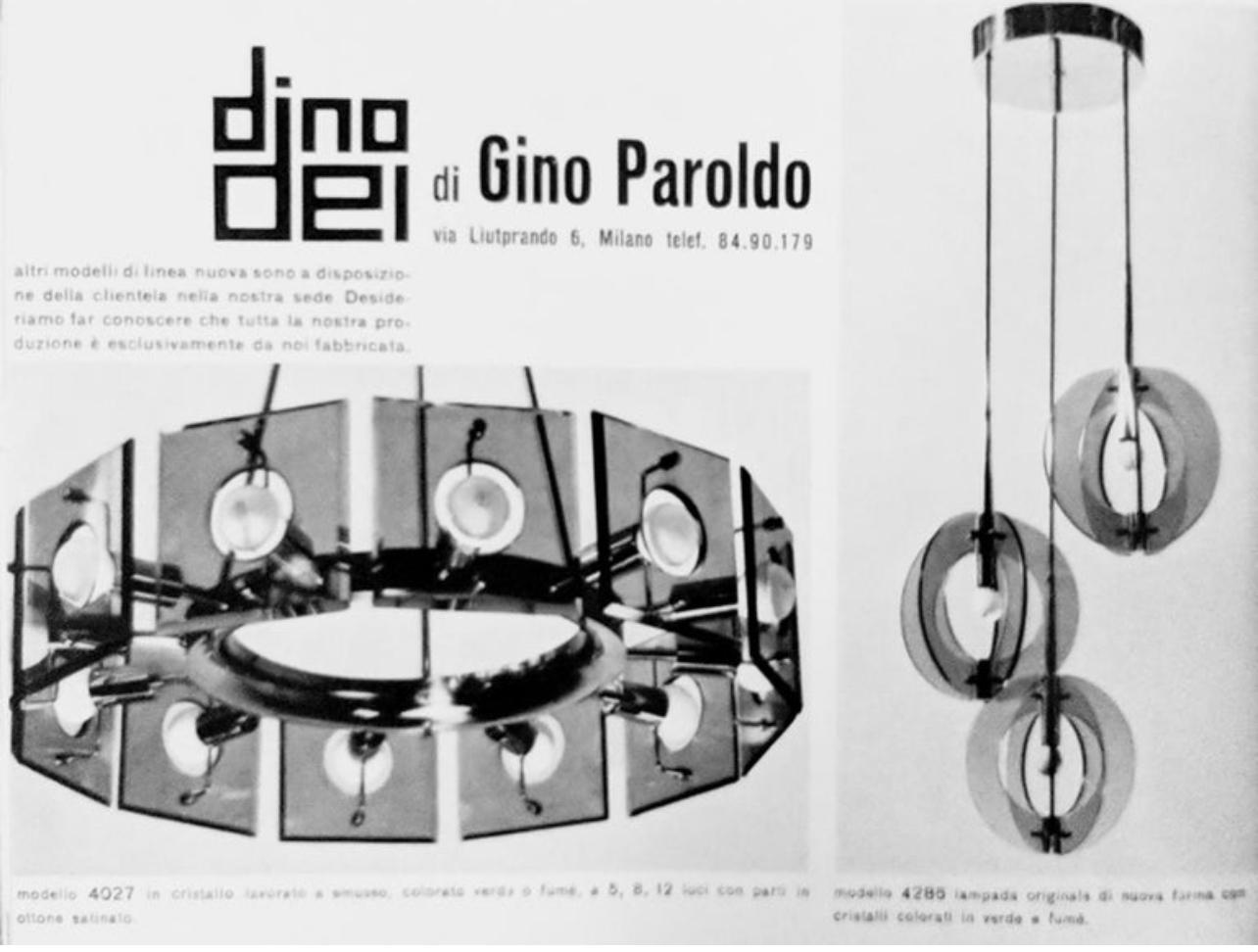 Gino Paroldo, Modernist Brass and Smoked Glass Chandelier, Italy, 1960s For Sale 9