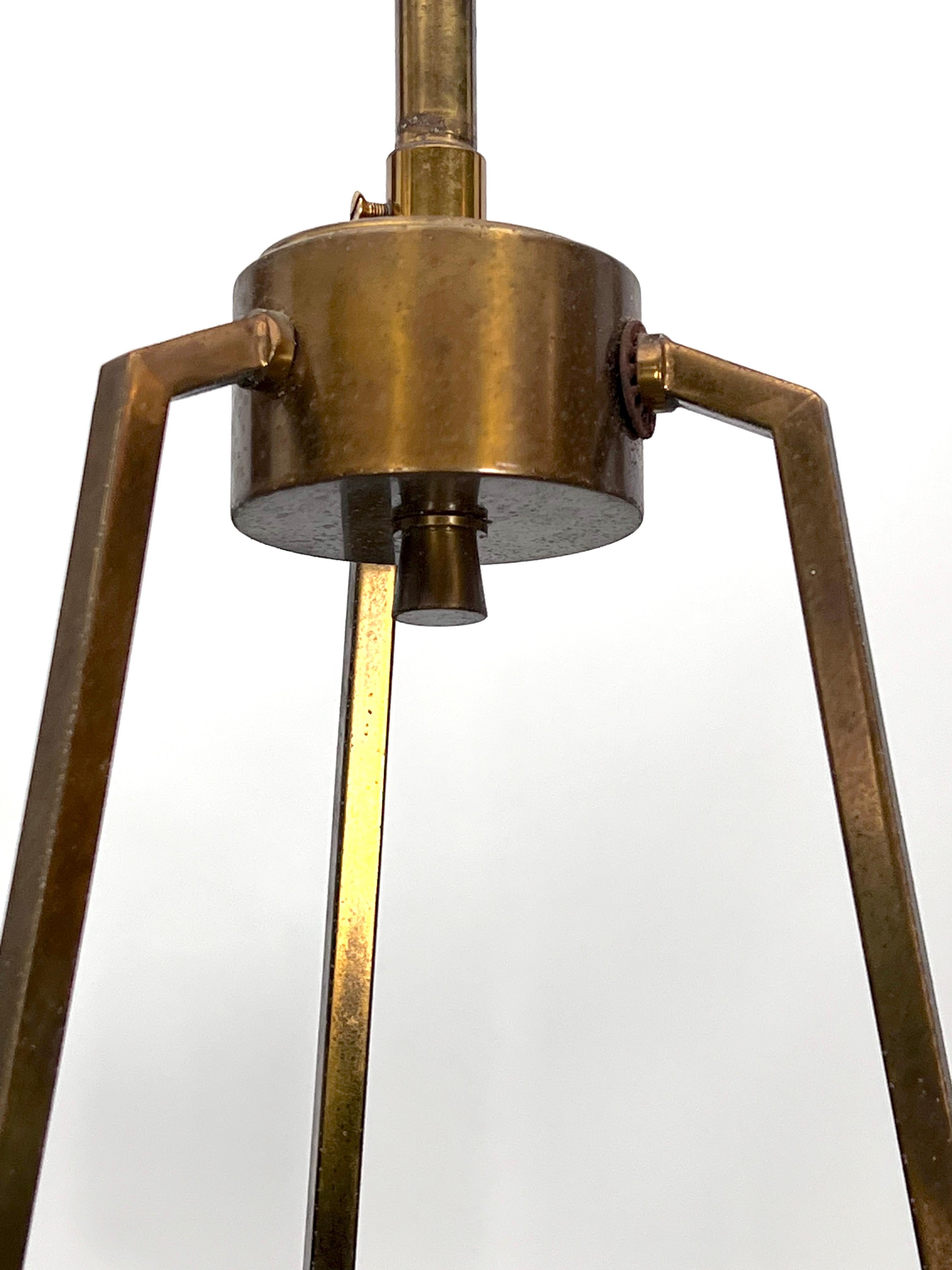 20th Century Gino Paroldo, Modernist Brass and Smoked Glass Chandelier, Italy, 1960s For Sale