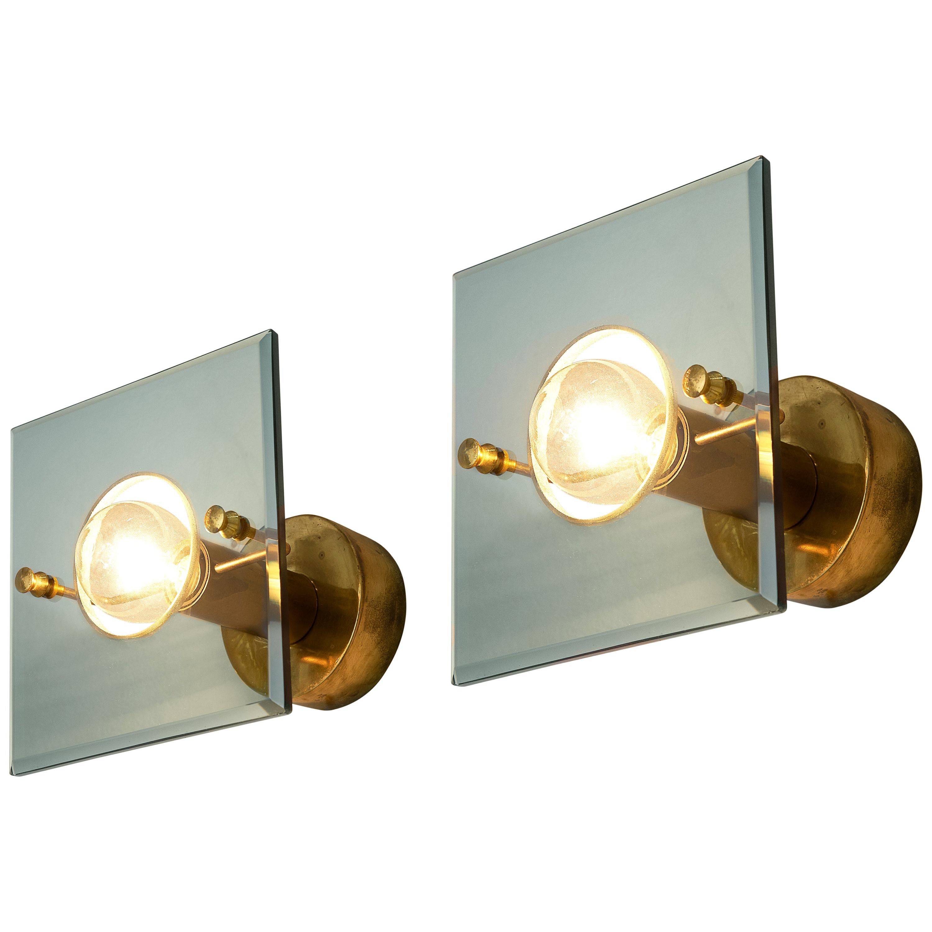 Gino Paroldo Pair of Wall Lights in Brass and Glass