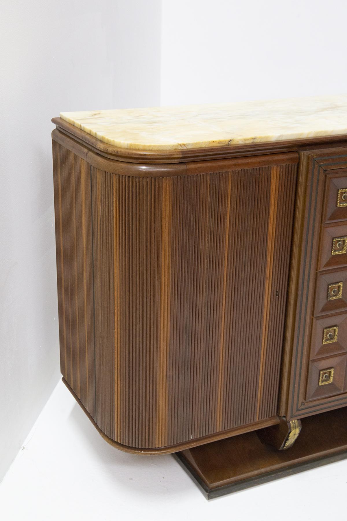 Italian Gino Rancati Rare Wood and Marble Sideboard, Published For Sale