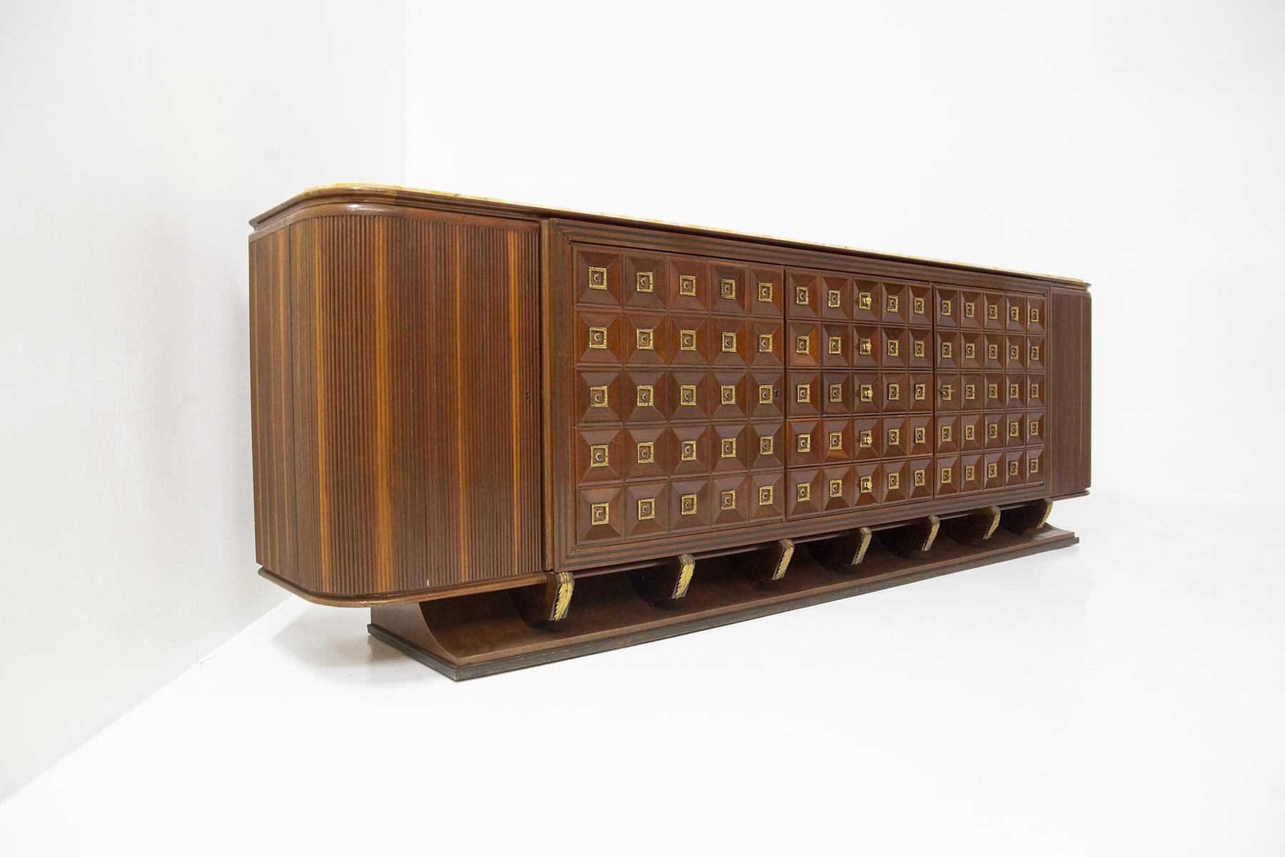 Gino Rancati Rare Wood and Marble Sideboard, Published In Good Condition For Sale In Milano, IT