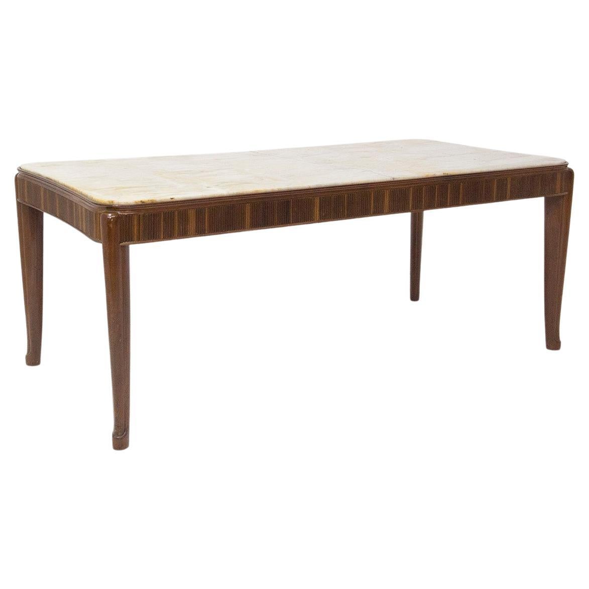 Table de salle à manger en bois et marbre Gino Rancati