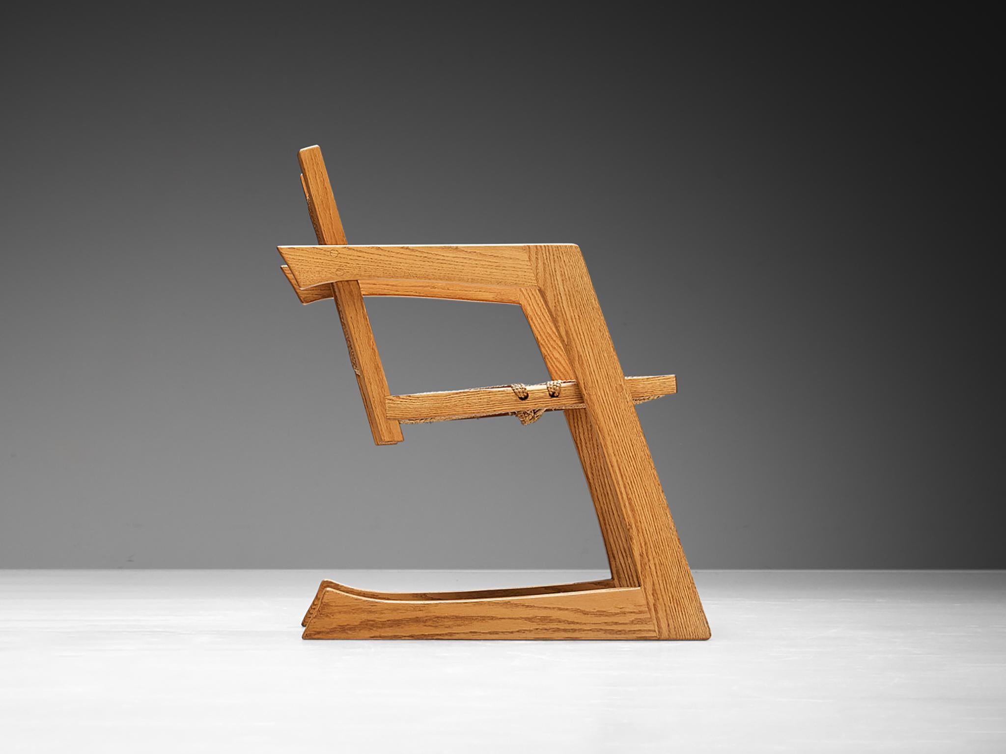 Post-Modern Gino Russo Armchair in Oak and Woven Sea Grass For Sale
