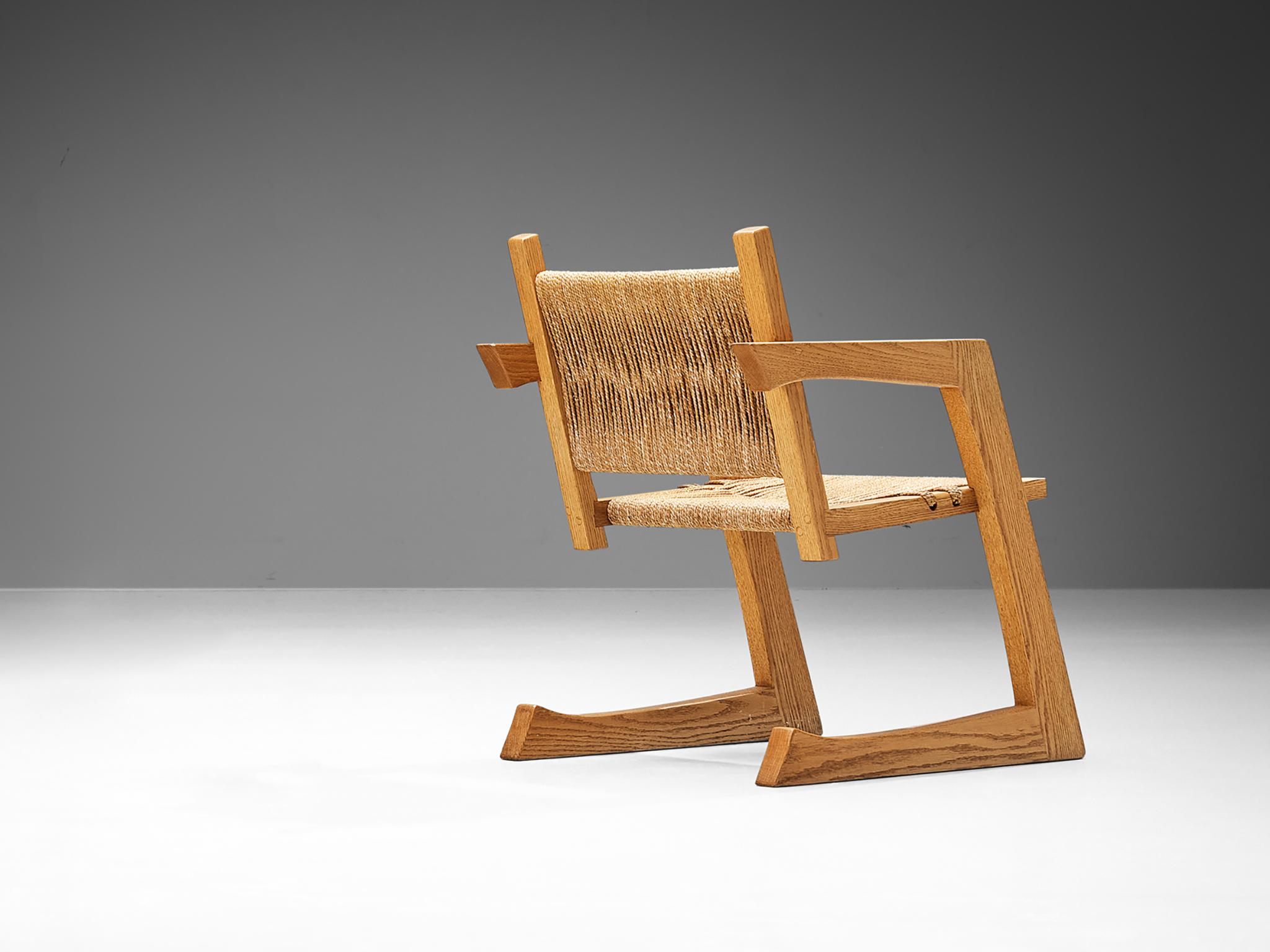 Late 20th Century Gino Russo Armchair in Oak and Woven Sea Grass For Sale