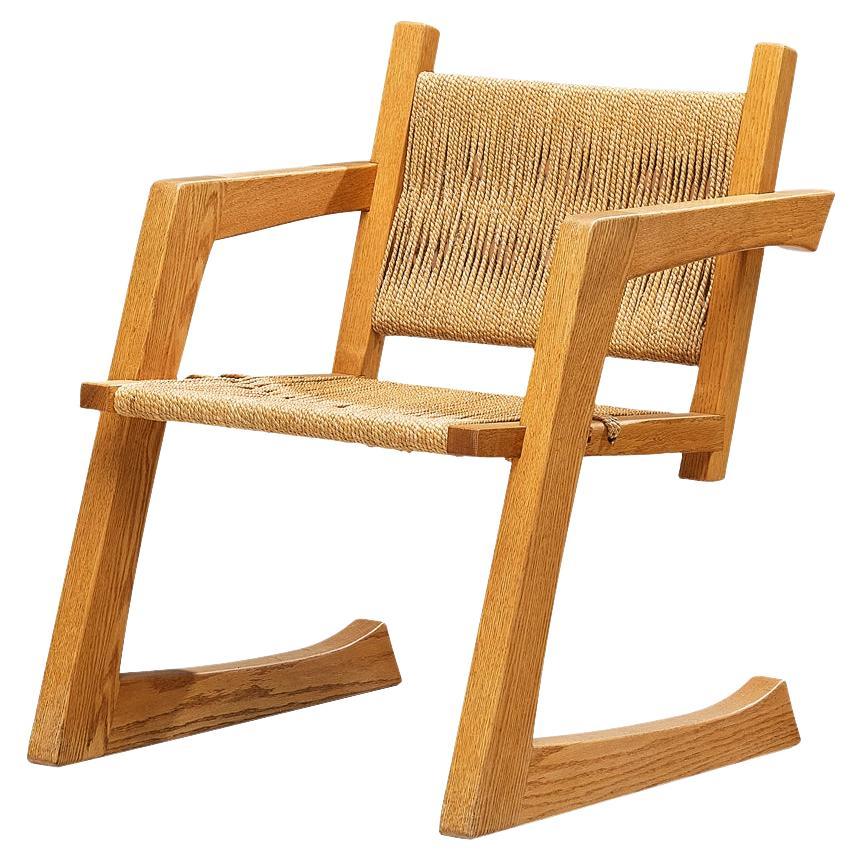 Gino Russo Armchair in Oak and Woven Sea Grass For Sale
