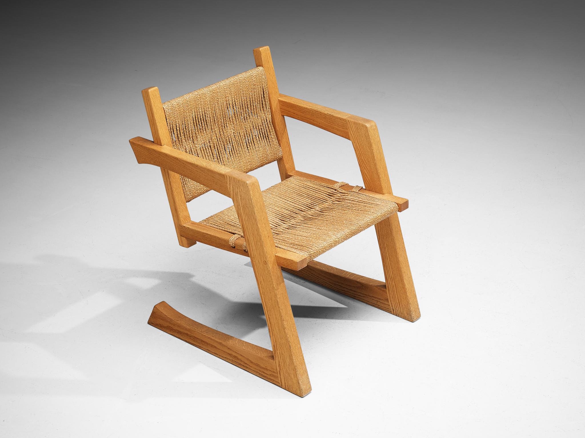 Post-Modern Gino Russo Armchairs in Oak and Woven Sea Grass