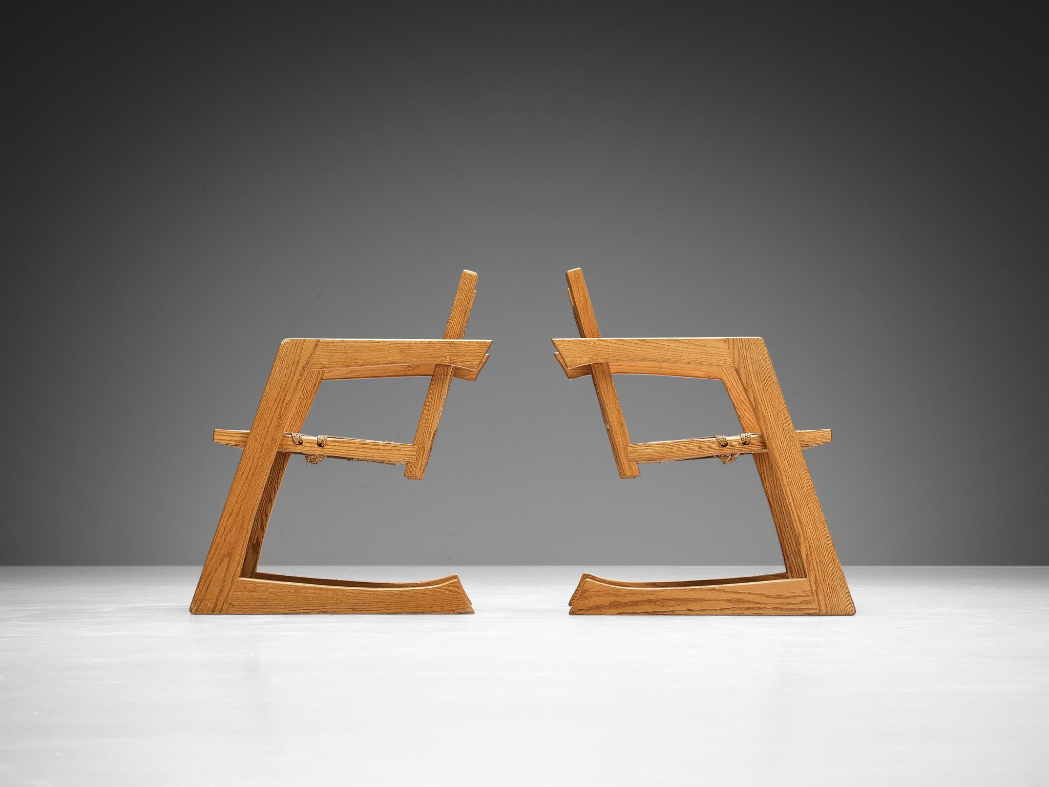 Gino Russo Armchairs in Oak and Woven Sea Grass In Good Condition In Waalwijk, NL