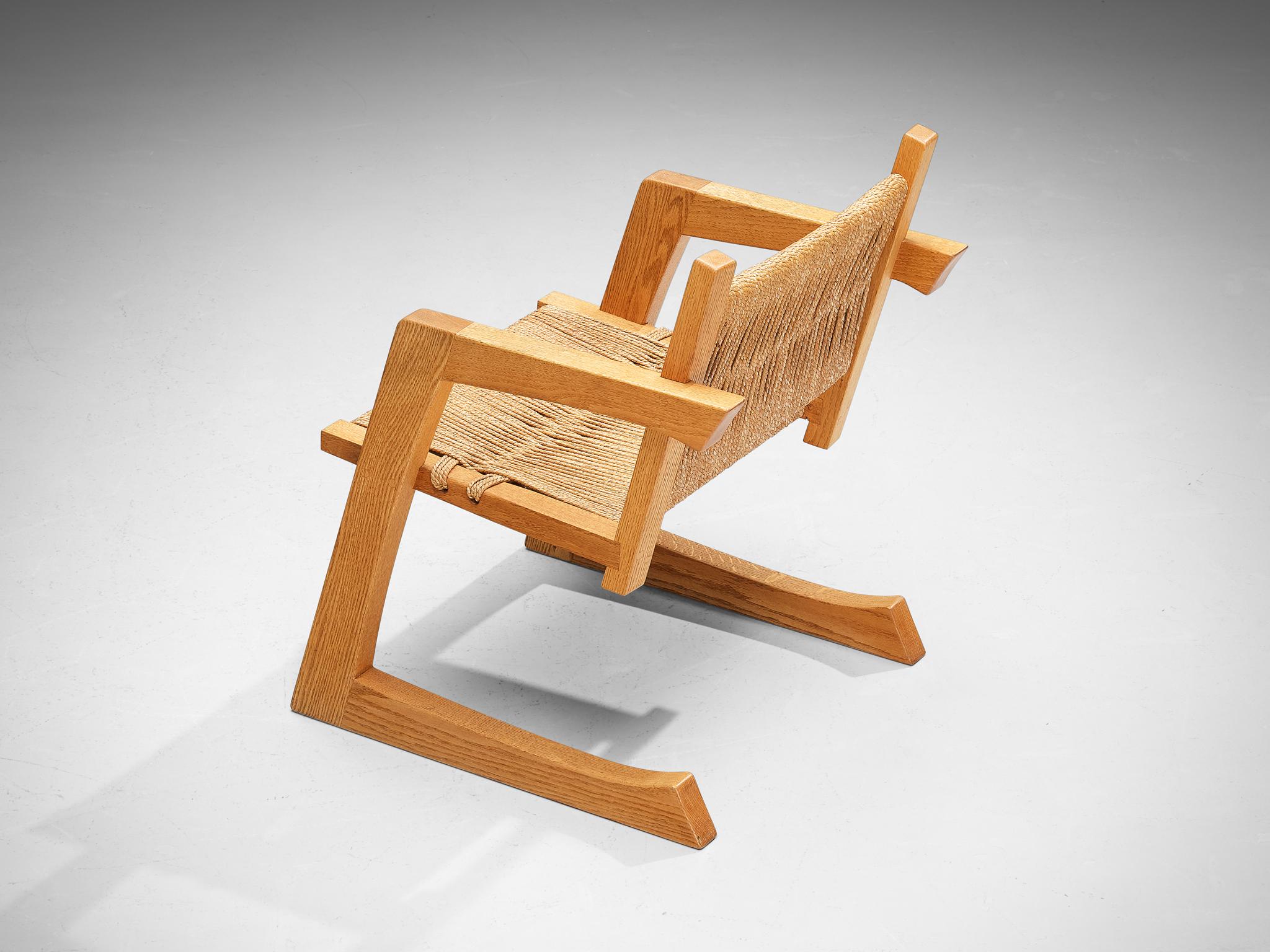 Gino Russo - Ensemble de quatre fauteuils en chêne et gazon de mer tissé  en vente 6