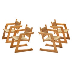 Gino Russo Set of Four Armchairs in Oak and Woven Sea Grass