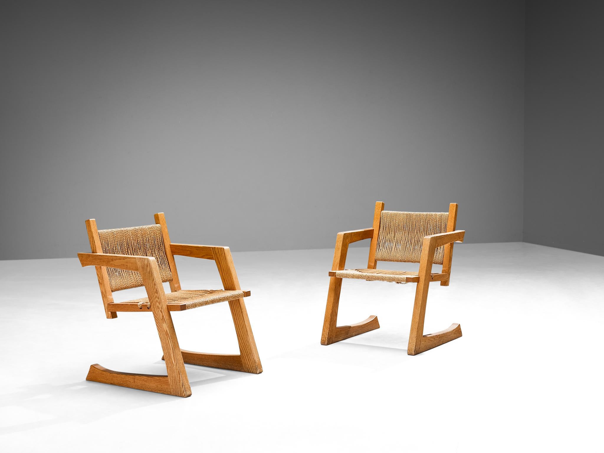 Post-Modern Gino Russo Set of Twelve Armchairs in Oak and Woven Sea Grass
