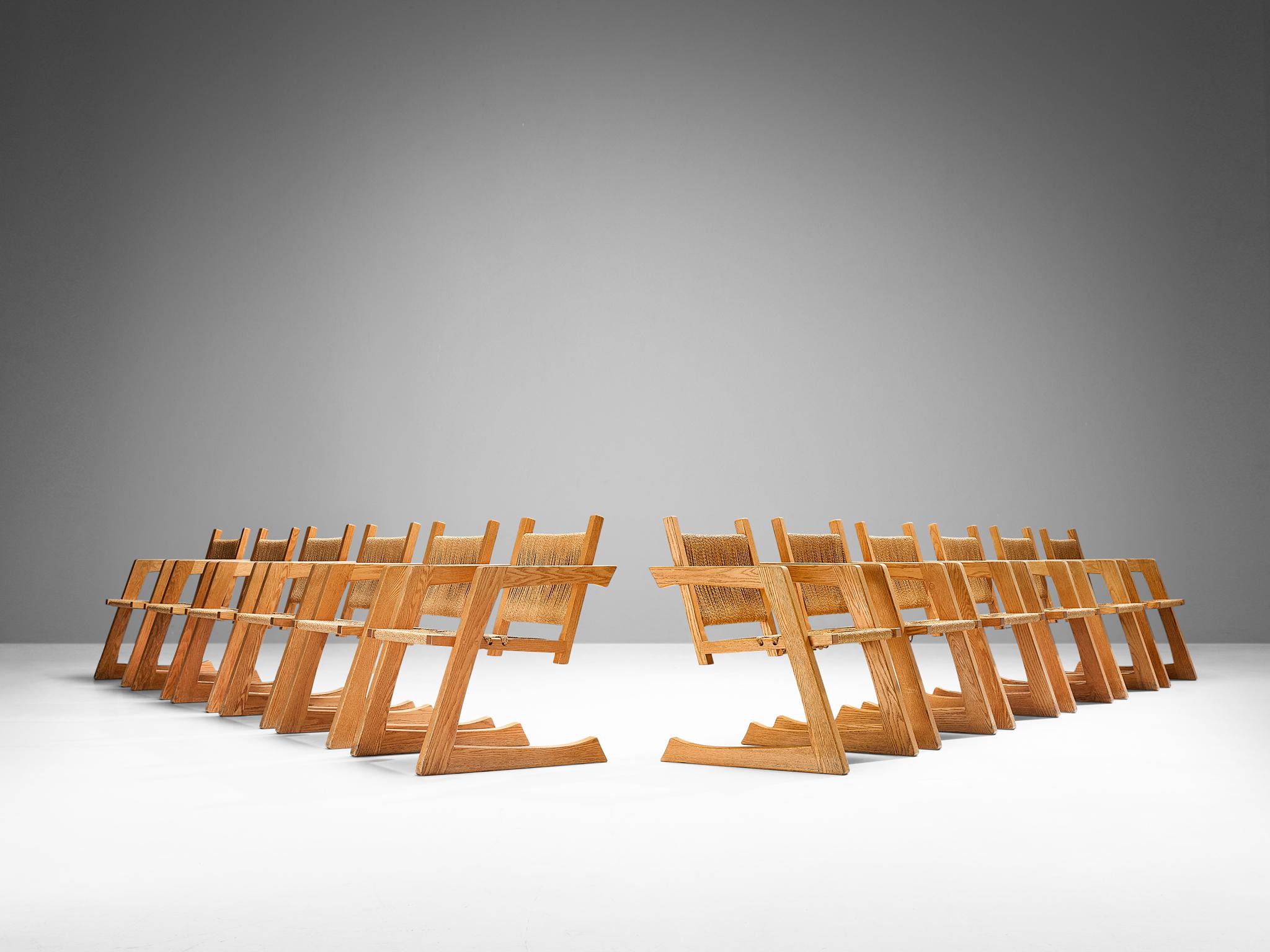 Late 20th Century Gino Russo Set of Twelve Armchairs in Oak and Woven Sea Grass