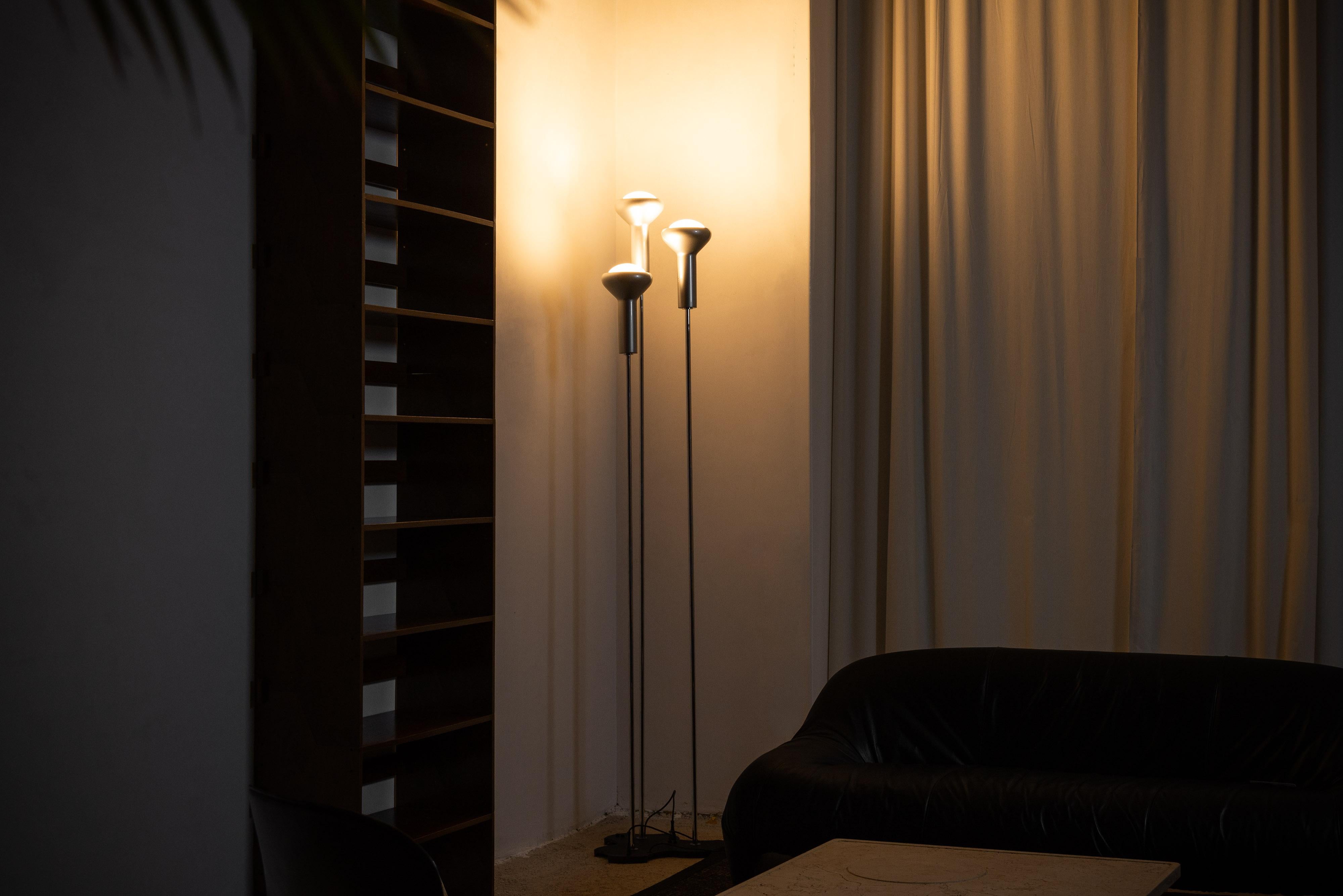 Rare set of 1071 floor lamp set designed by Gino Sarfatti and manufactured by Arteluce in 1956. This lamp is maybe one the icons designed by Sarfatti. It certainly was one of the longest-running lamps that he designed. It stayed in the Arteluce