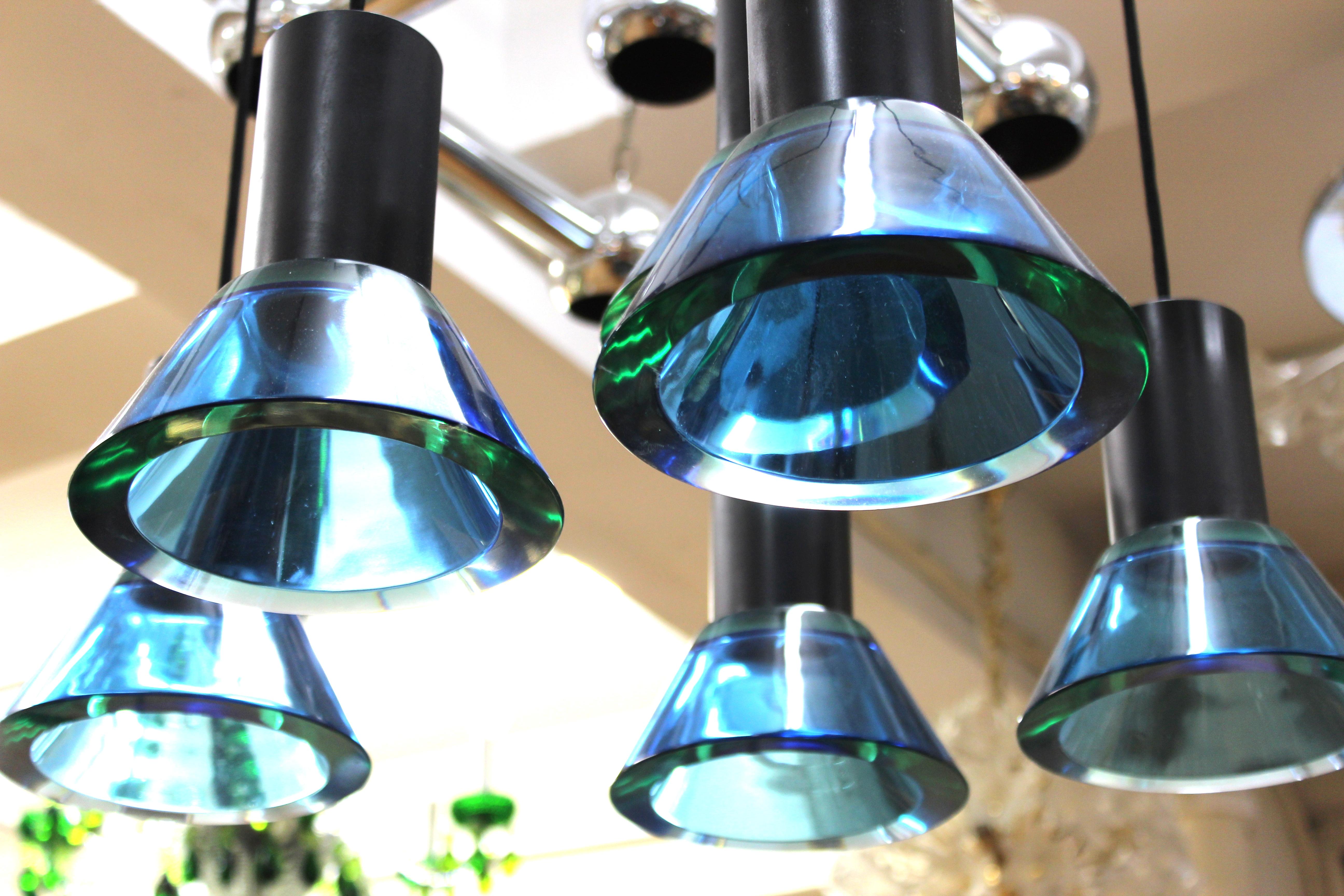 Metal Gino Sarfatti & Archimede Seguso Italian Modern Glass Pendant Chandelier