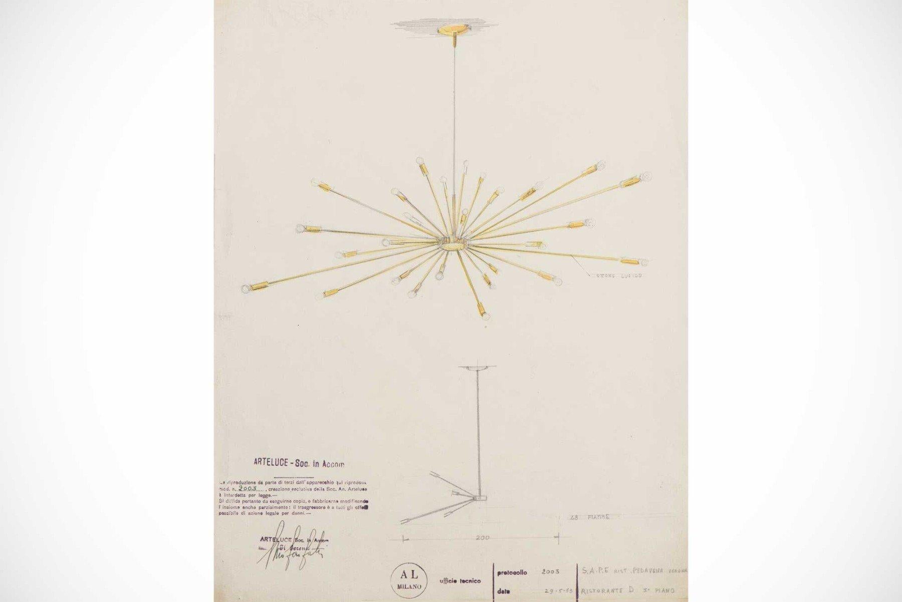 Italian Gino Sarfatti Arteluce Sputnik Chandelier