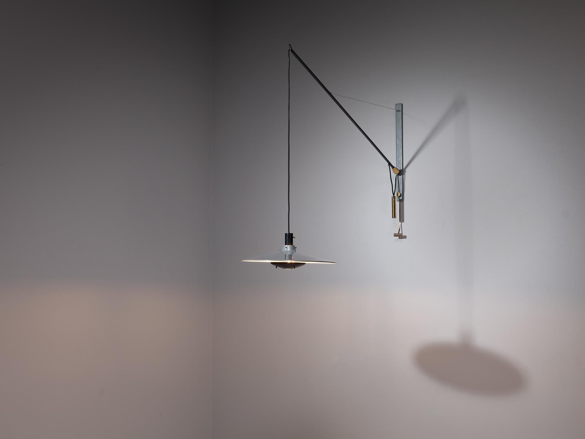 Gino Sarfatti for Arteluce, wall light, model ‘181’, lacquered steel, coated steel, lacquered aluminum, brass, Italy, 1951

This wall light, a variation on model 181, is designed by the influential designer in the field of lighting design Gino