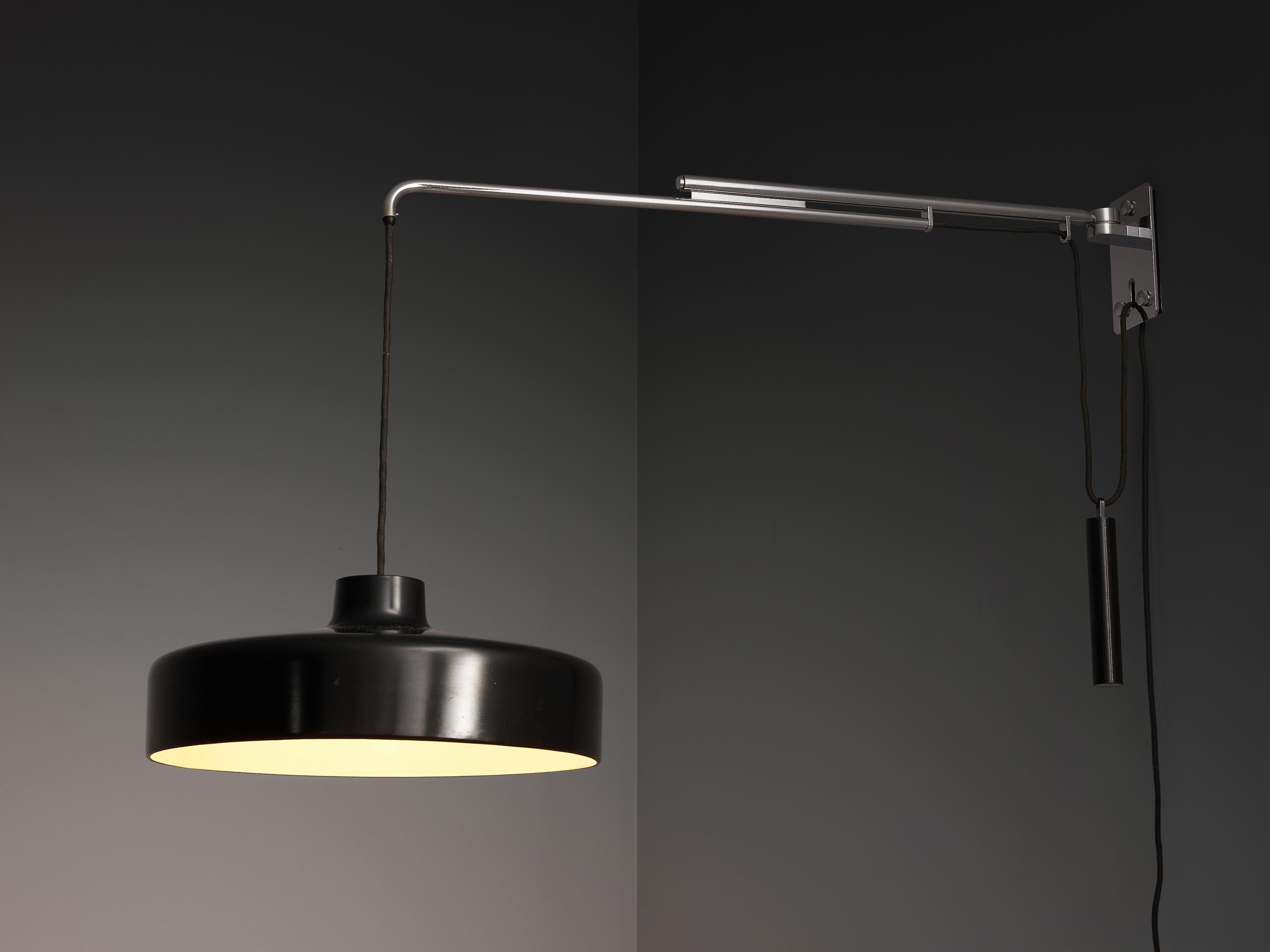 Gino Sarfatti for Arteluce Aplique '194N' con Pantalla Negra en Bueno estado para la venta en Waalwijk, NL
