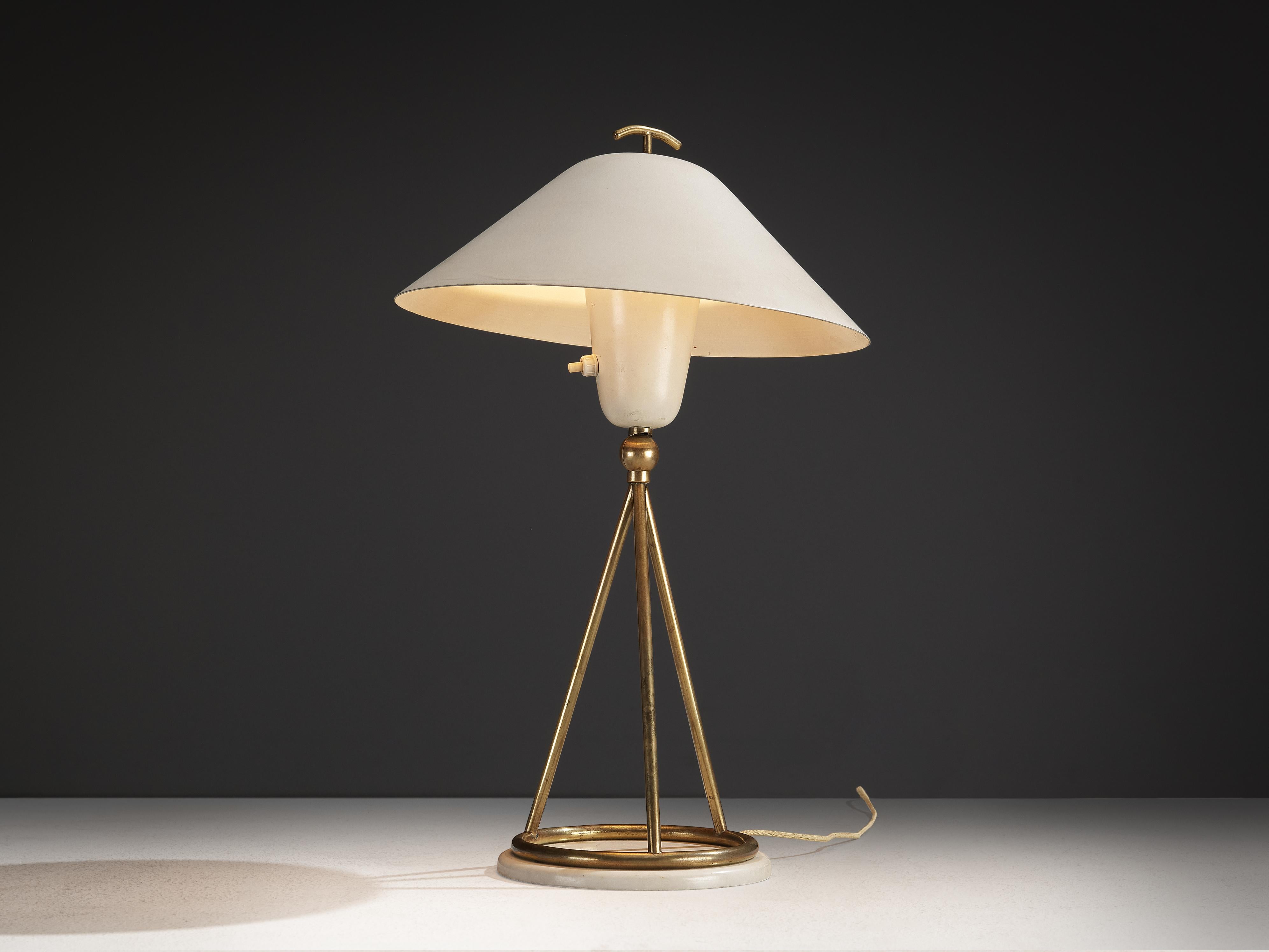Gino Sarfatti for Arteluce, table lamp, model ‘516’, brass, marble, enameled aluminum, Italy, 1948

This desk lamp, model 516, is designed by the influential designer in the field of lighting design Gino Sarfatti (1912-1985) for Arteluce in 1948.