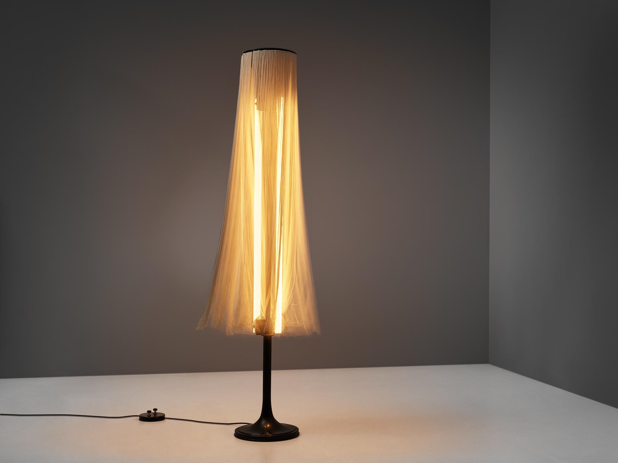 Mid-20th Century Gino Sarfatti for Arteluce Floor Lamp in Enameled Brass and Rayon