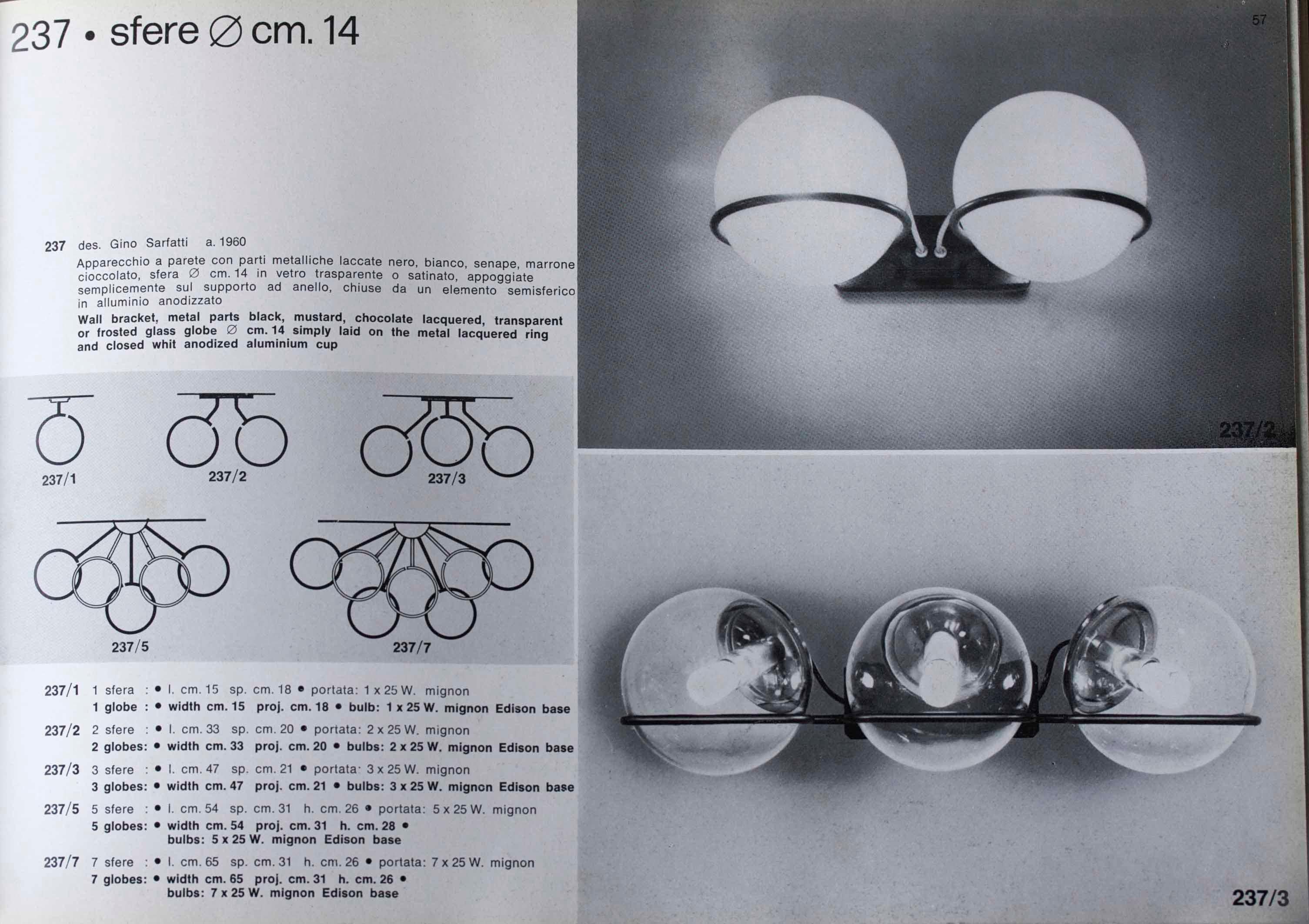 Wandleuchten Modell 237 von Gino Sarfatti für Arteluce, Italien 1960er Jahre (Mitte des 20. Jahrhunderts) im Angebot