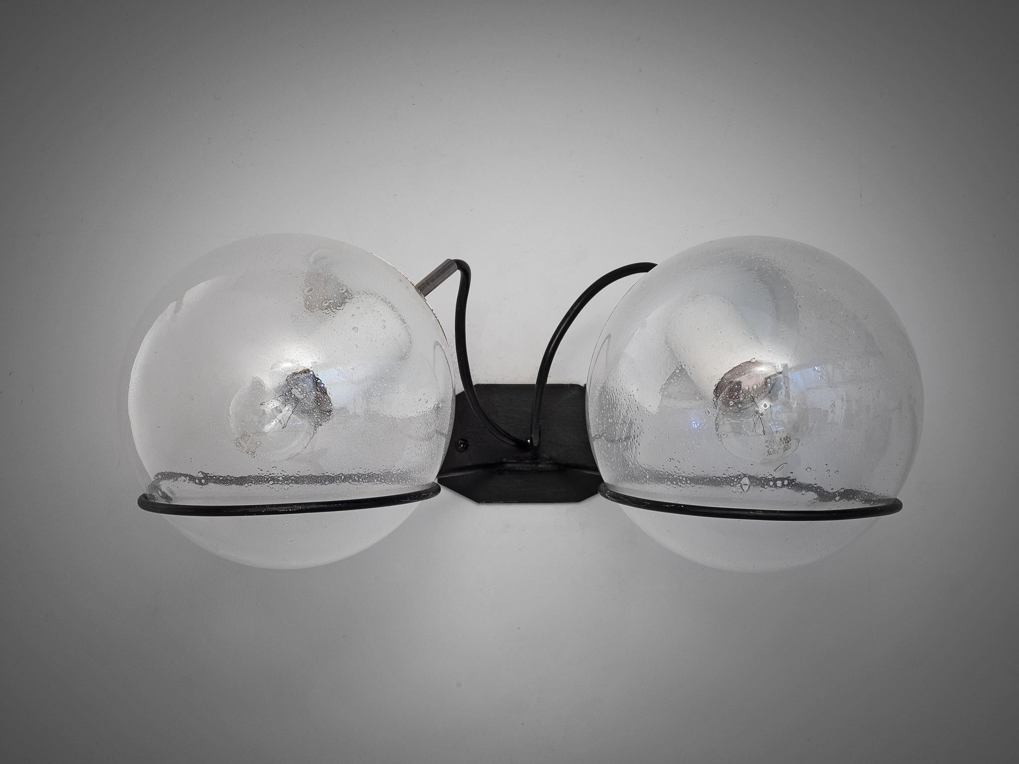 Late 20th Century Gino Sarfatti for Arteluce Pair of Wall Lights in Steel and Glass