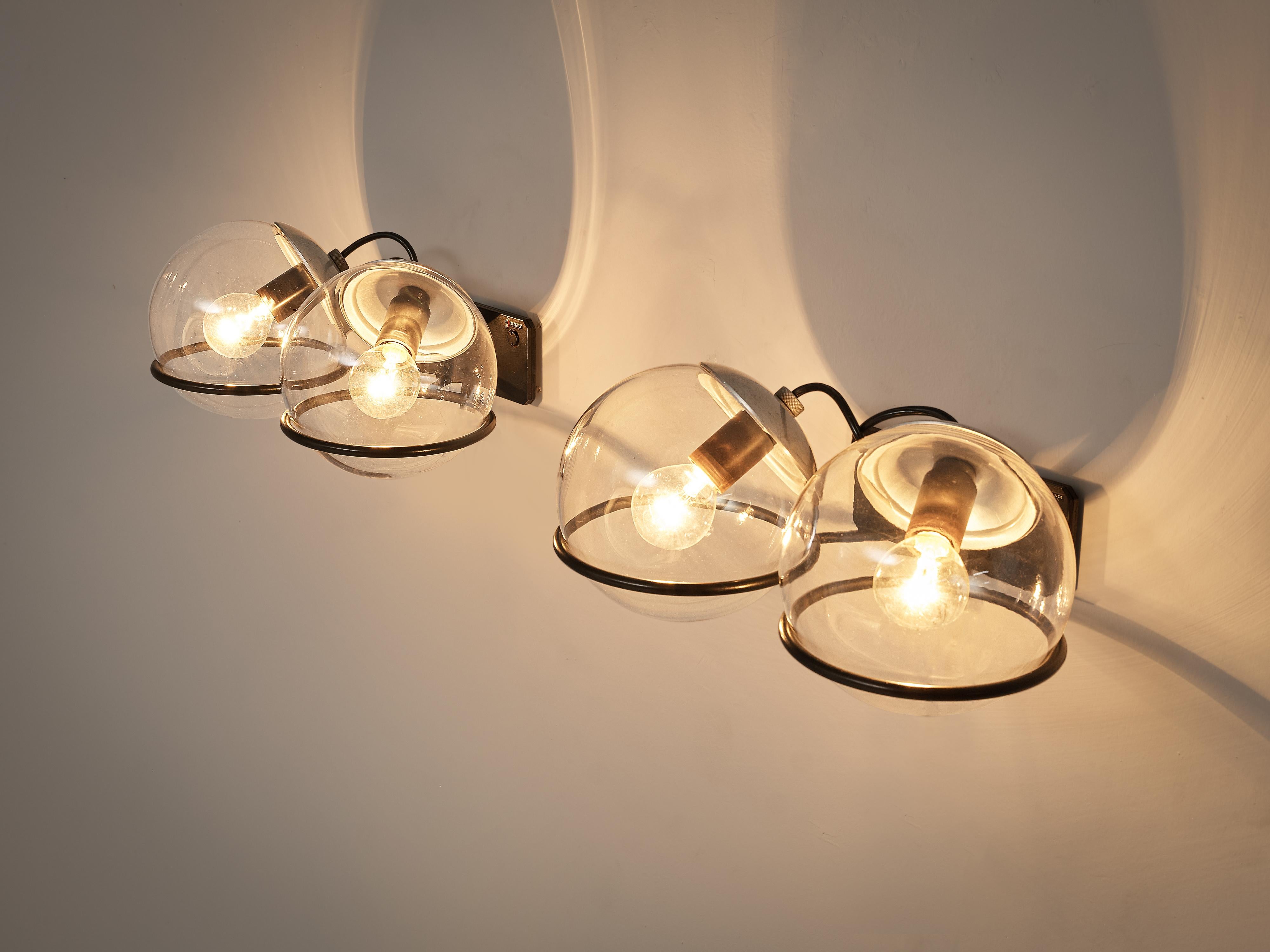 Italian Gino Sarfatti for Arteluce Pair of Wall Lights Model '237' in Glass and Metal