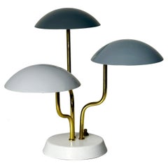 Gino Sarfatti for Arteluce Three Shade Brass Table Light or Desk Lamp Knoll 1952