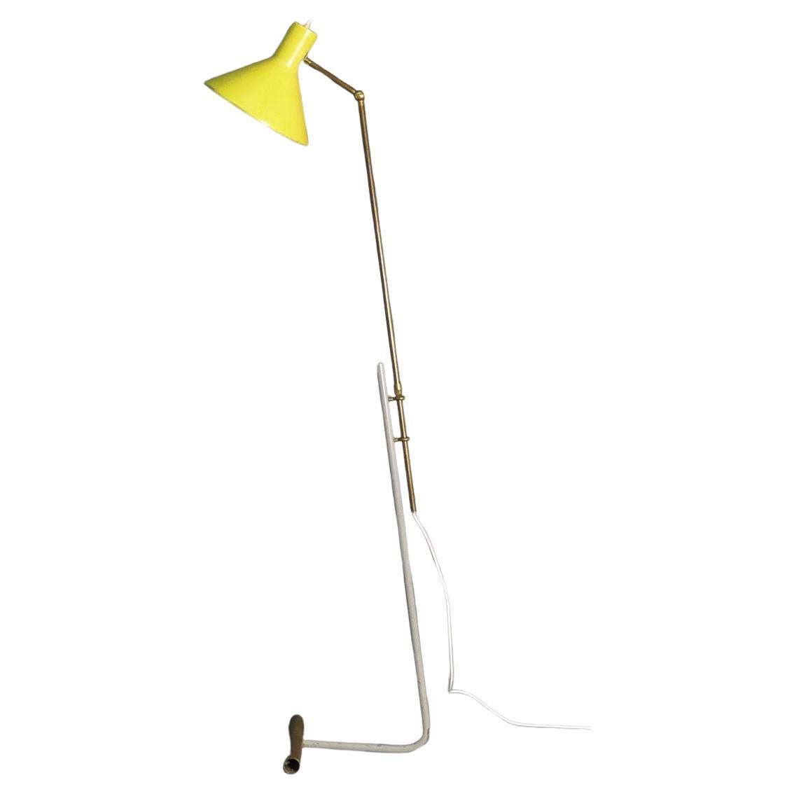 Gino Sarfatti for Arteluce, Yellow and Brass Floor Light, model 1045, 1948