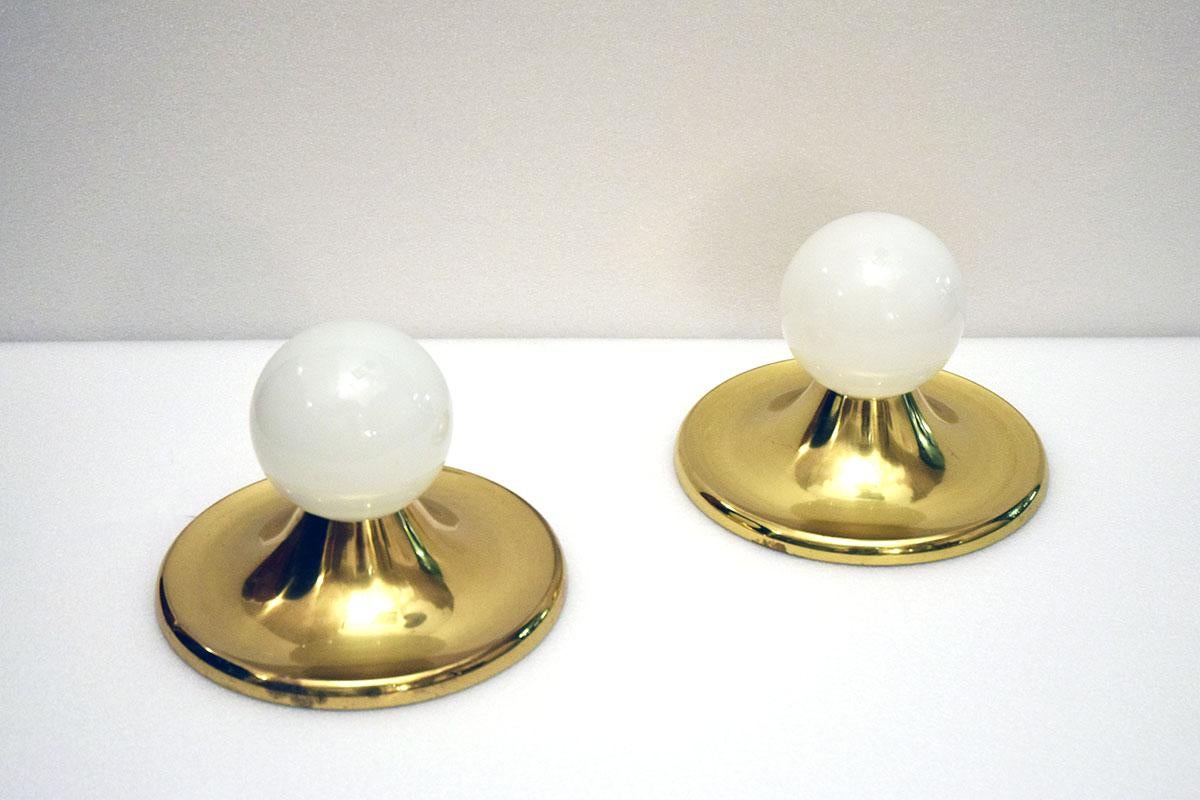 Achille Castiglioni for Flos Pair of Large Wall Lamps in Brass and Glass, 1970s 7