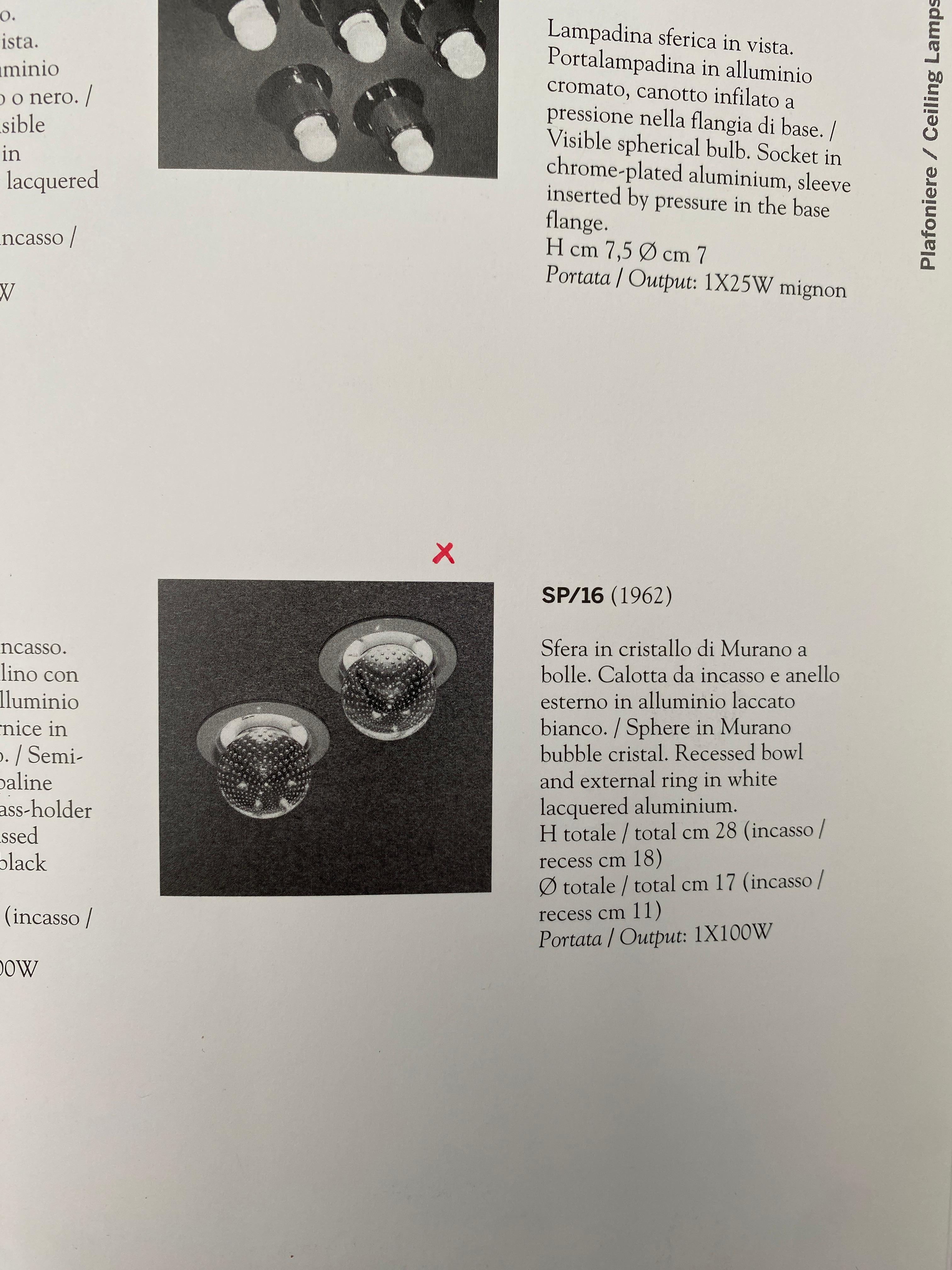 Gino Sarfatti Glass Flush Mounts Recessed Lights Pair SP/16 for Arteluce, 1962 6