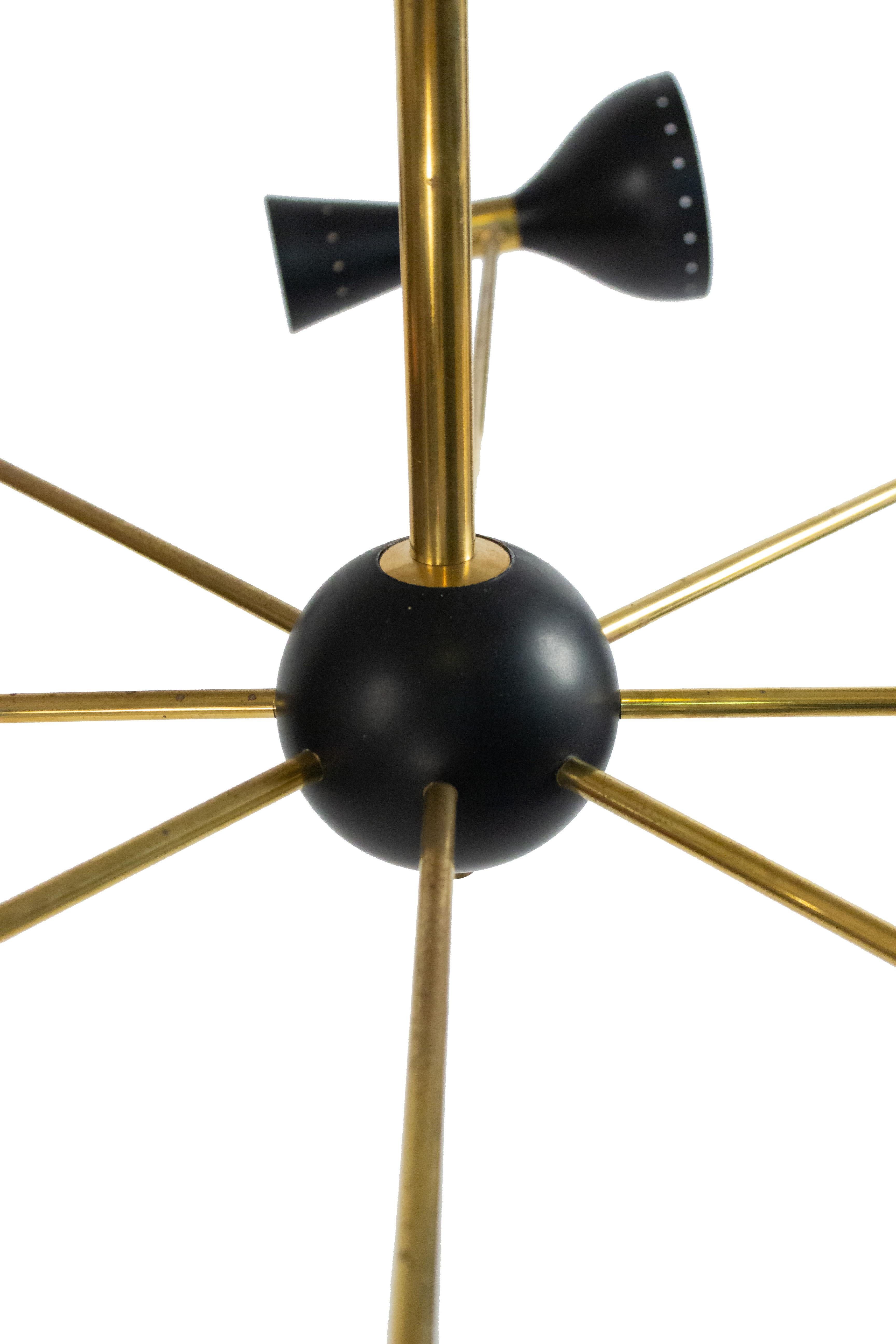 Gino Sarfatti Italian Mid-Century Stilnovo Diabolo Black and Gold Chandelier 1