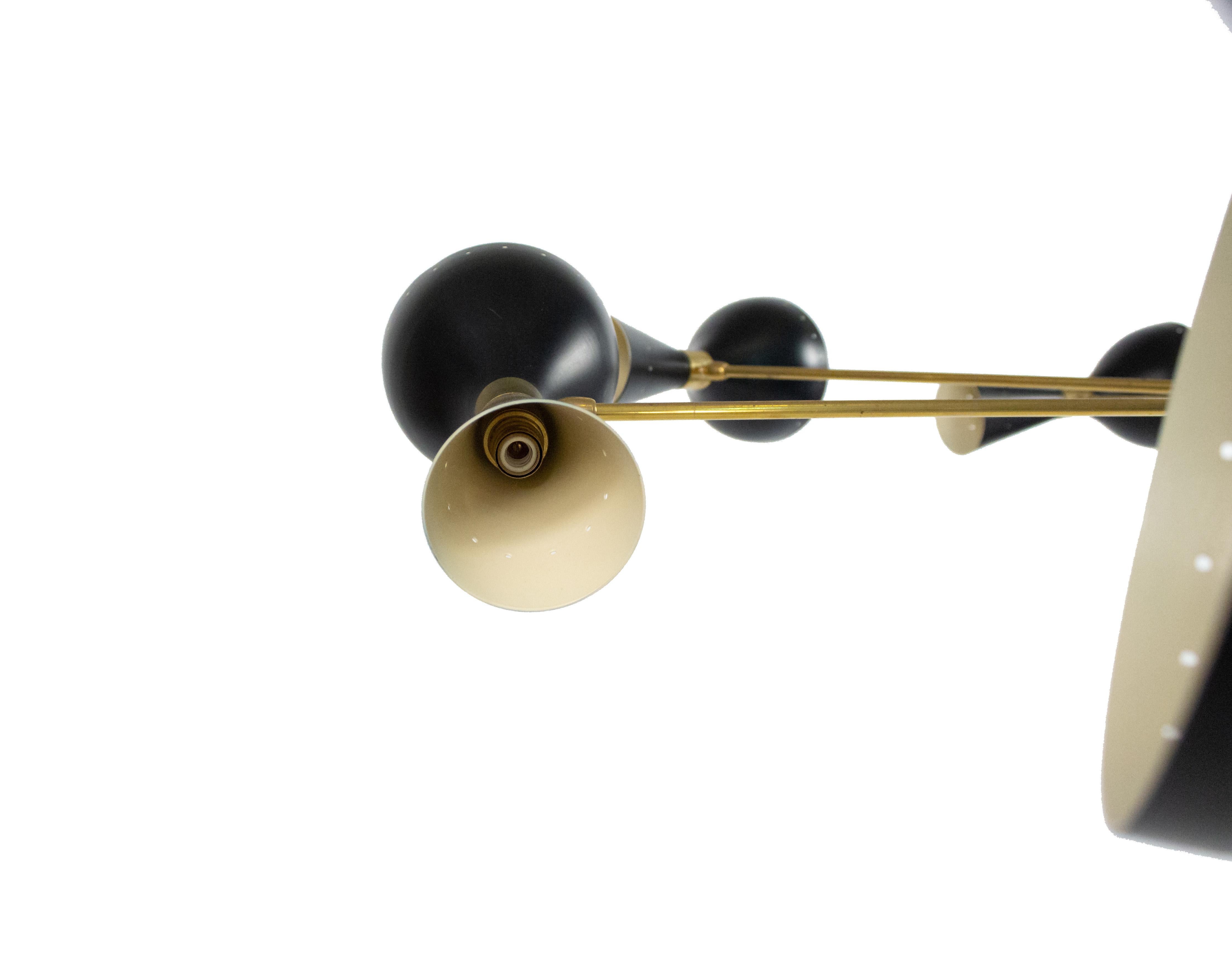 Gino Sarfatti Italian Mid-Century Stilnovo Diabolo Black and Gold Chandelier 3