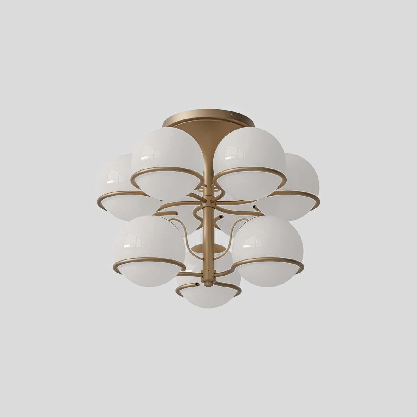 Modelo 2042/9
Diseño de Gino Sarfatti

Especificaciones: modelo 2042/9
Tipología: Techo
Materiales: Difusor de cristal opalino, estructura de acero
Dimensiones: Ø 650 x H 500 mm
Diámetro del difusor: Ø 200 mm
Peso: 8,30 kg
Fuente de luz: 9 x E27 LED