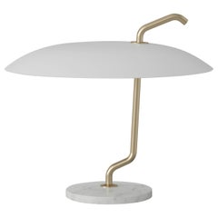 Gino Sarfatti Lamp Model 537 Brass Structure, White Reflector, White Marble