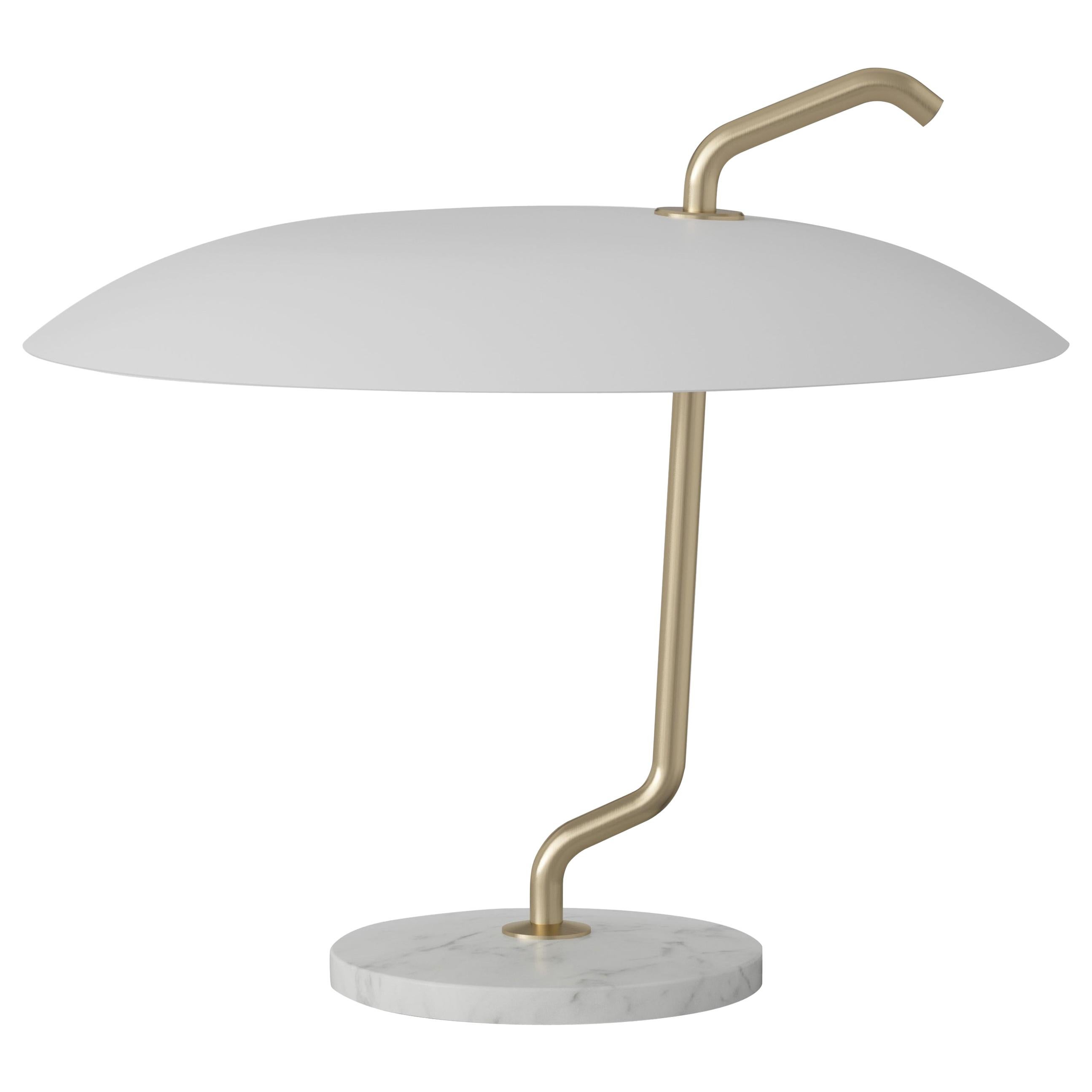 Gino Sarfatti Lamp Model 537 Brass Structure, White Reflector, White Marble