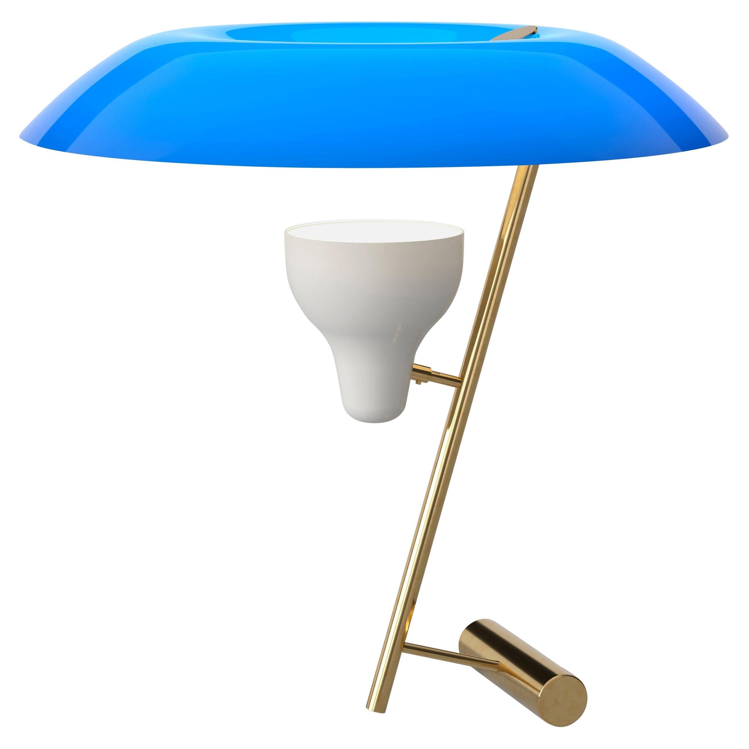 Lámpara Gino Sarfatti Modelo 548 Latón pulido con difusor azul de Astep