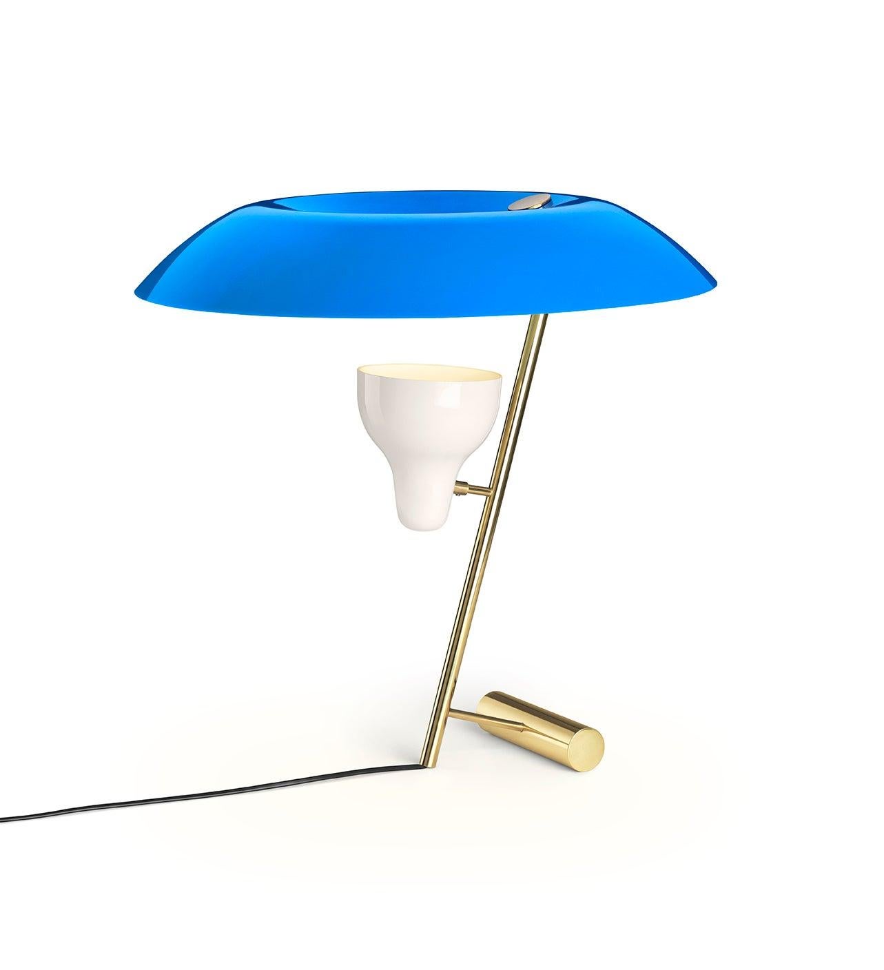 Gino Sarfatti-Lampe, Modell 548, poliertes Messing mit blauem Fuss 4