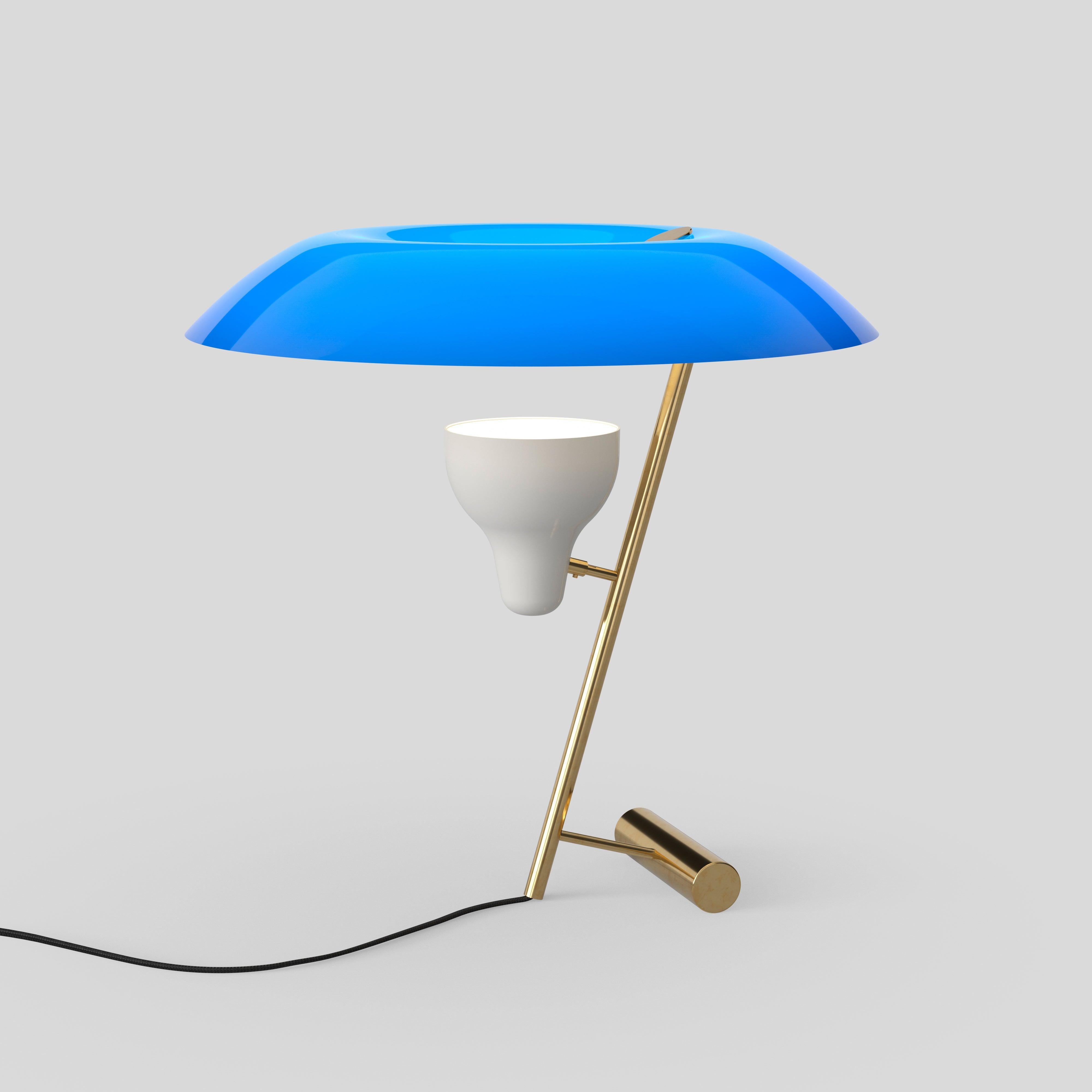 Gino Sarfatti-Lampe, Modell 548, poliertes Messing mit blauem Fuss 5