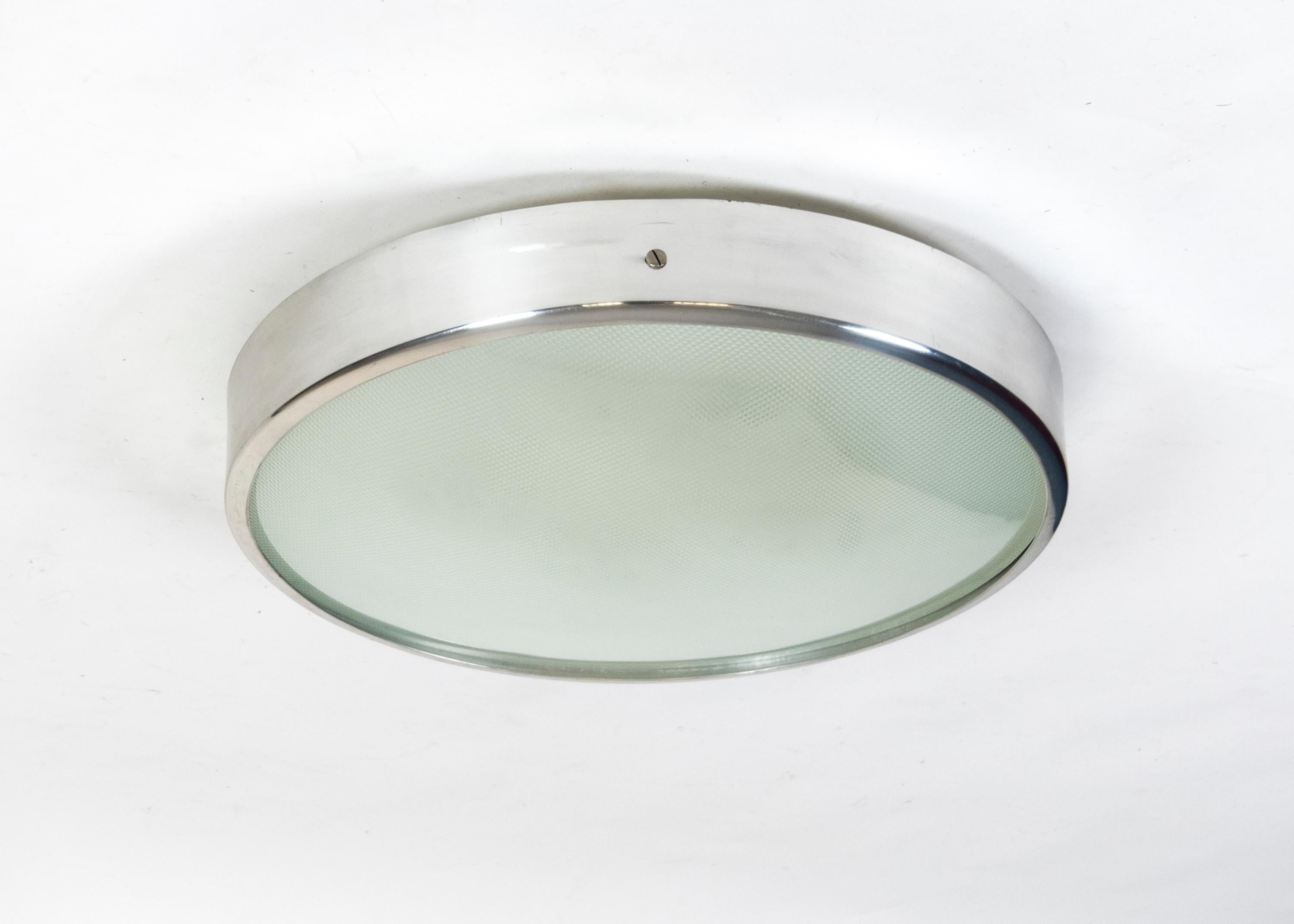 Important flush mount by Italian lighting master Gino Sarfatti, designed in the 1950s for his own company Arteluce. This very piece was produced in the 1960s and is model 3001, that was manufactured different sizes. This is the rare largest model.
