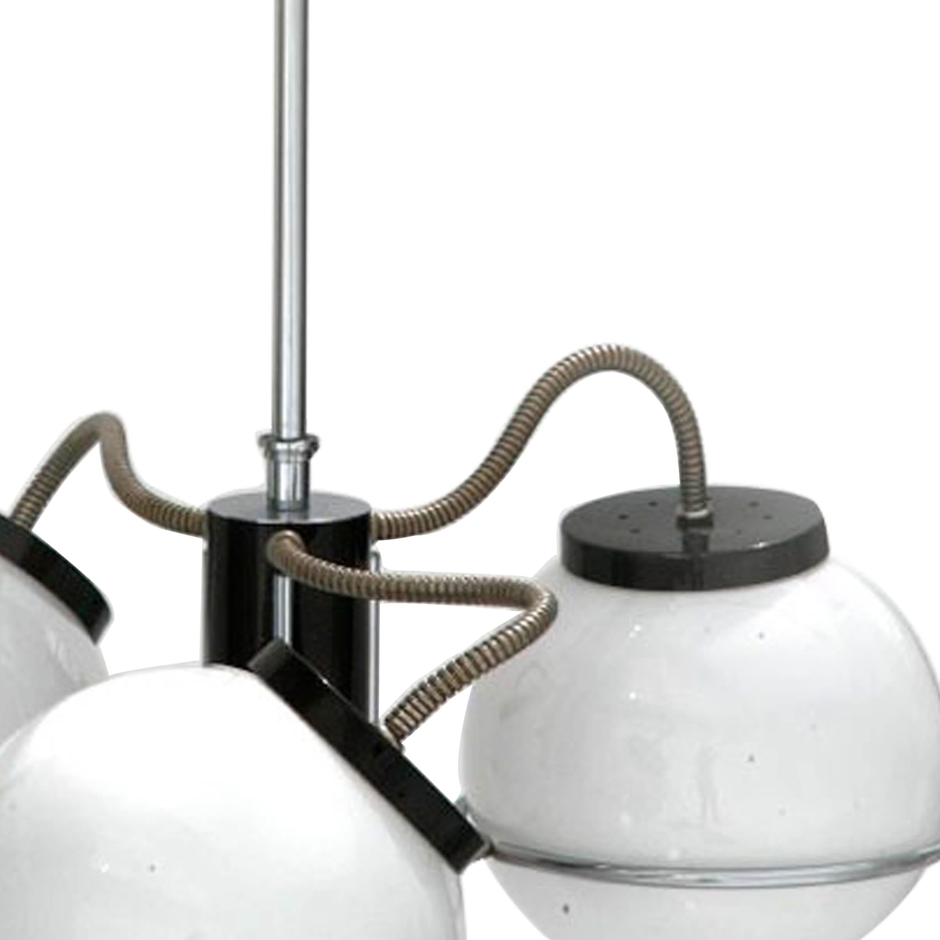 Mid-Century Modern Gino Sarfatti Mid-Century Chromed Steel Glass Suspension Lamp, Italy, 1970 For Sale