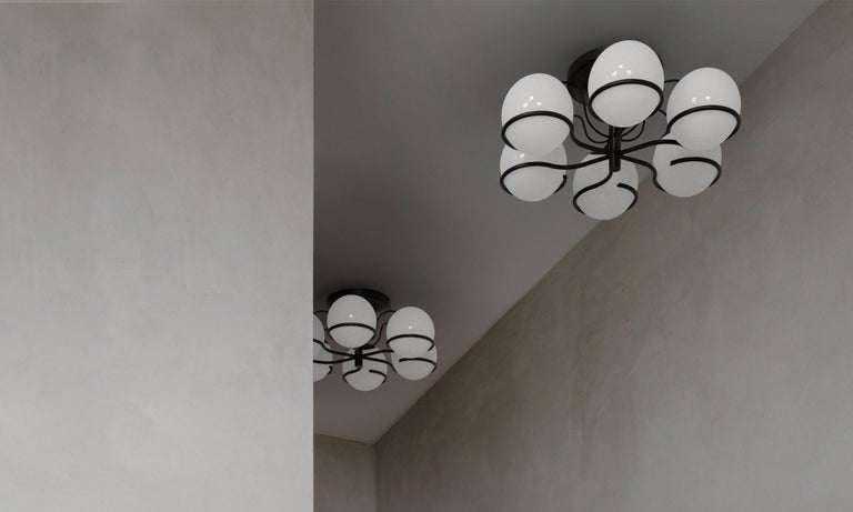 Mid-Century Modern Gino Sarfatti Model 2042/6 Ceiling Light in Black For Sale