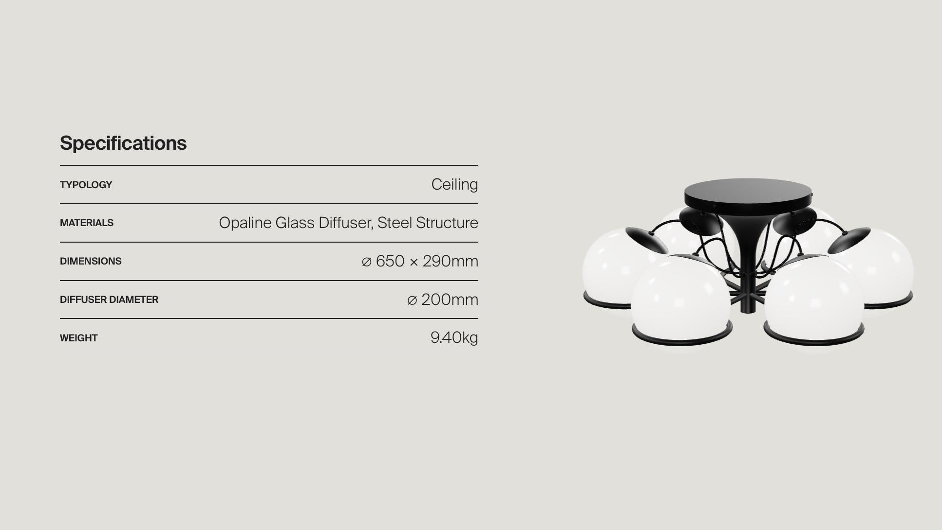 Gino Sarfatti Modell 2042/6 Deckenleuchte aus Opalglas in Schwarz für Astep (21. Jahrhundert und zeitgenössisch) im Angebot