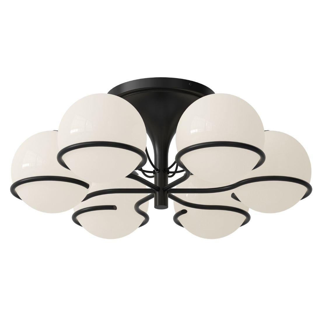 Contemporary Gino Sarfatti Model 2042/6 Opaline Glass Ceiling Light in Black for Astep For Sale